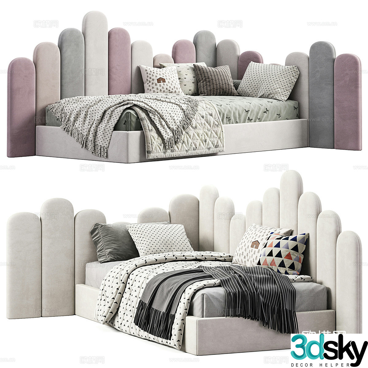Modern cream style fabric children’s sofa bed 3d model
