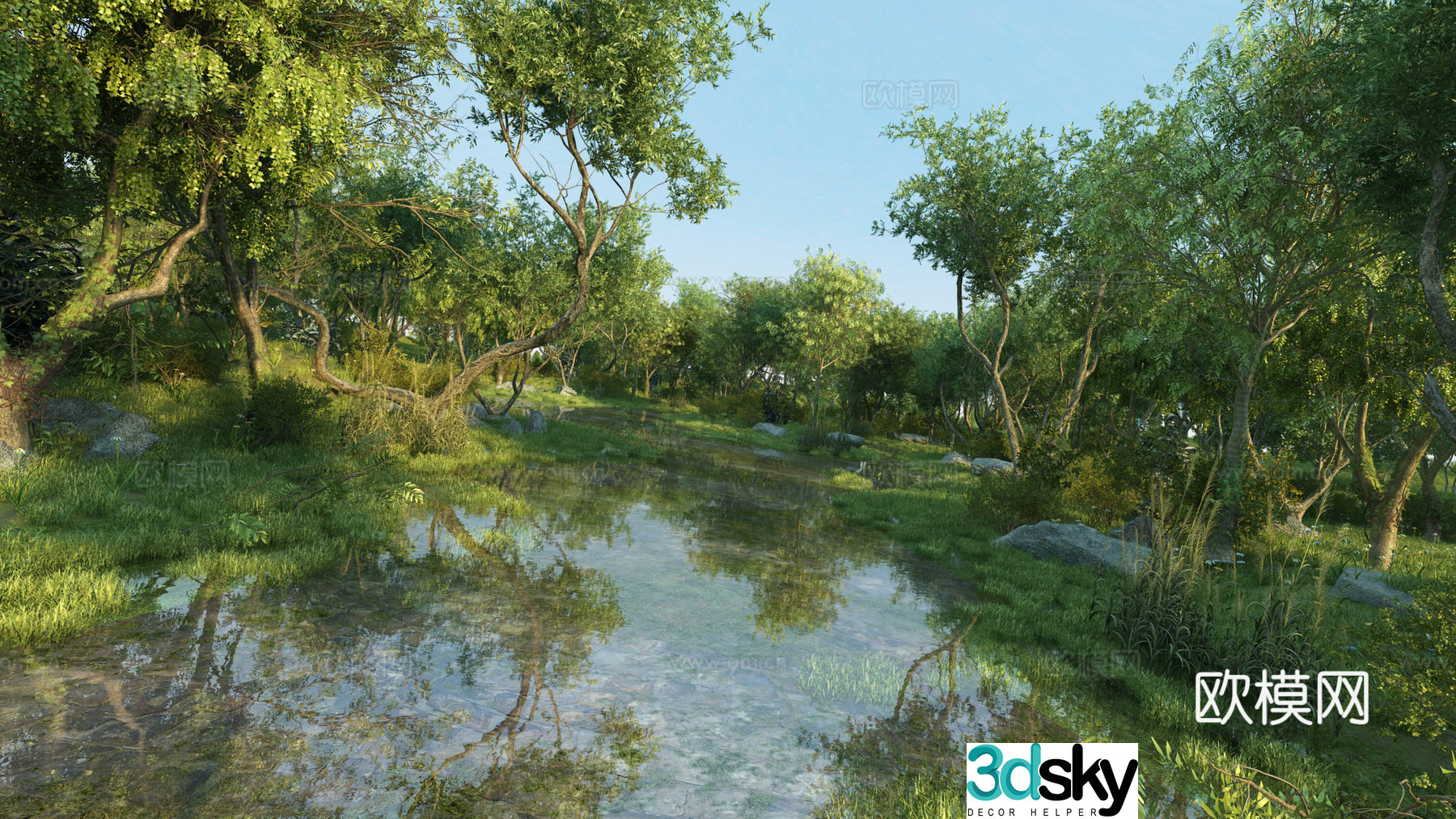 Modern wetland park landscape 3d model