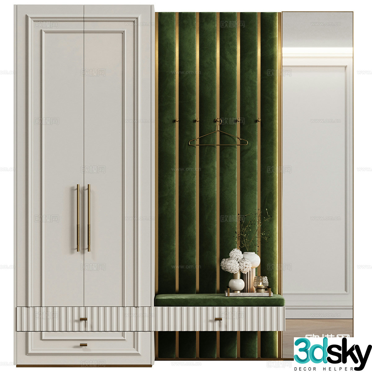 Modern light luxury entrance shoe cabinet 3D model