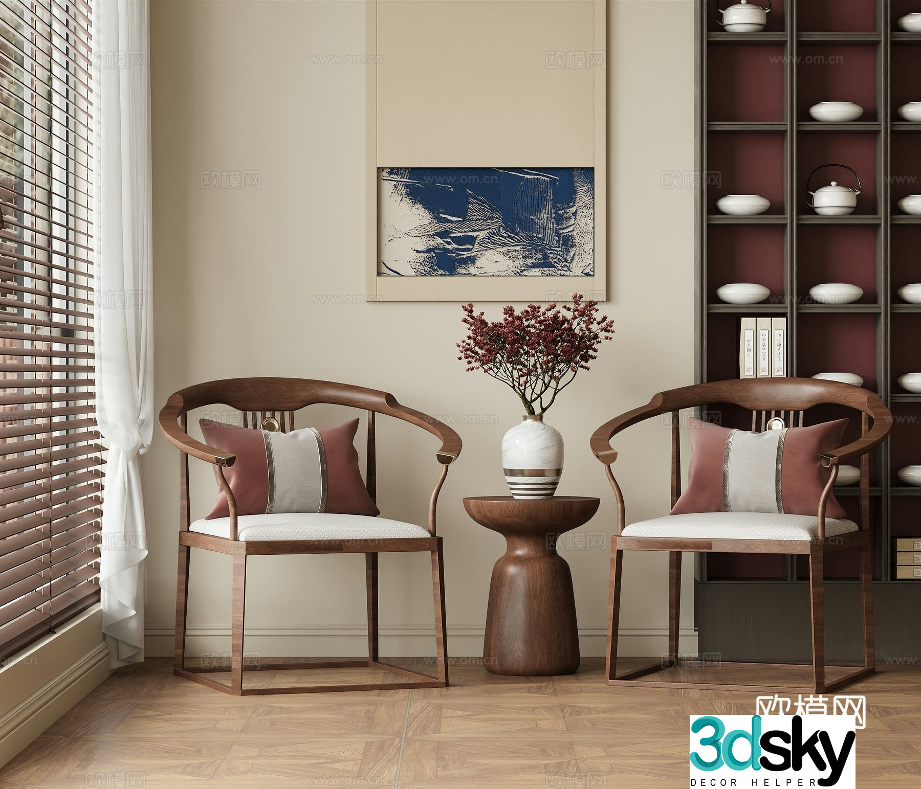 New Chinese style leisure chair wooden chair cloth chair 3d model