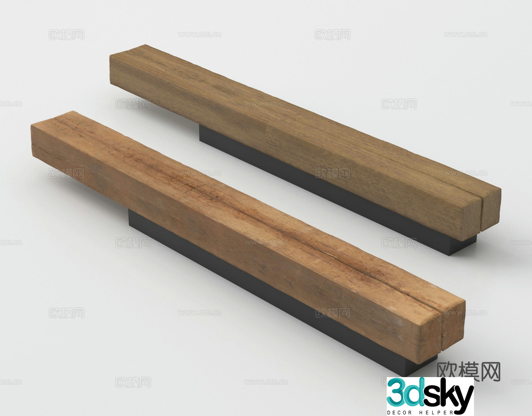 Wooden stool strip bench park stool public stool 3d model