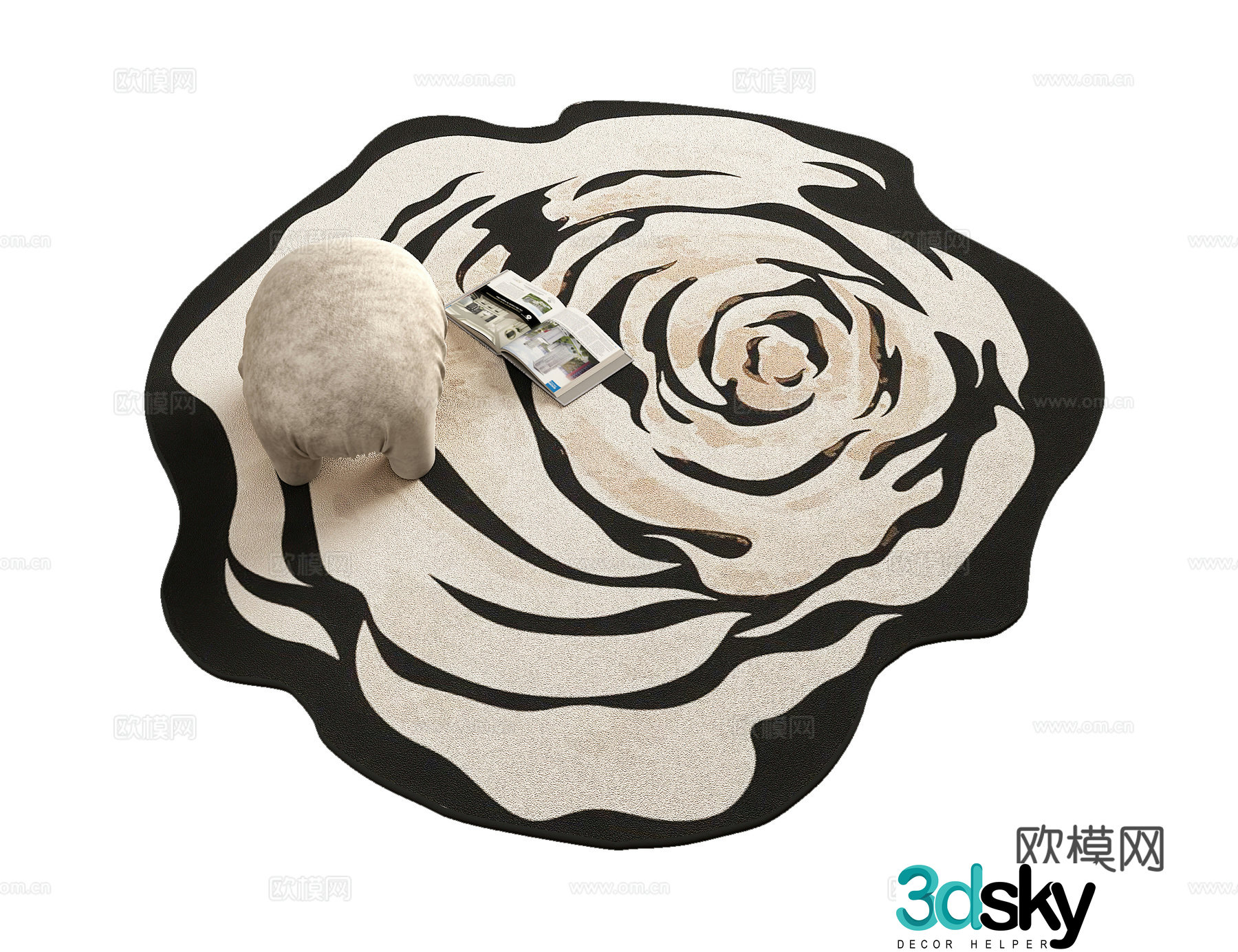 Modern black and white flower shape carpet 3d model