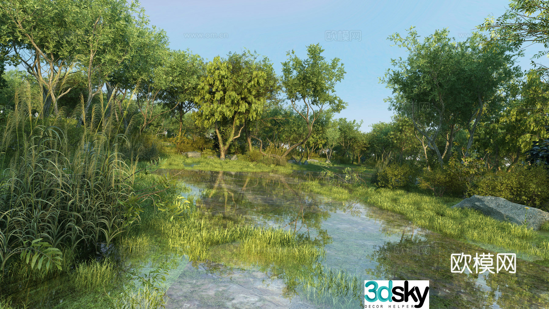 Modern wetland park landscape 3d model