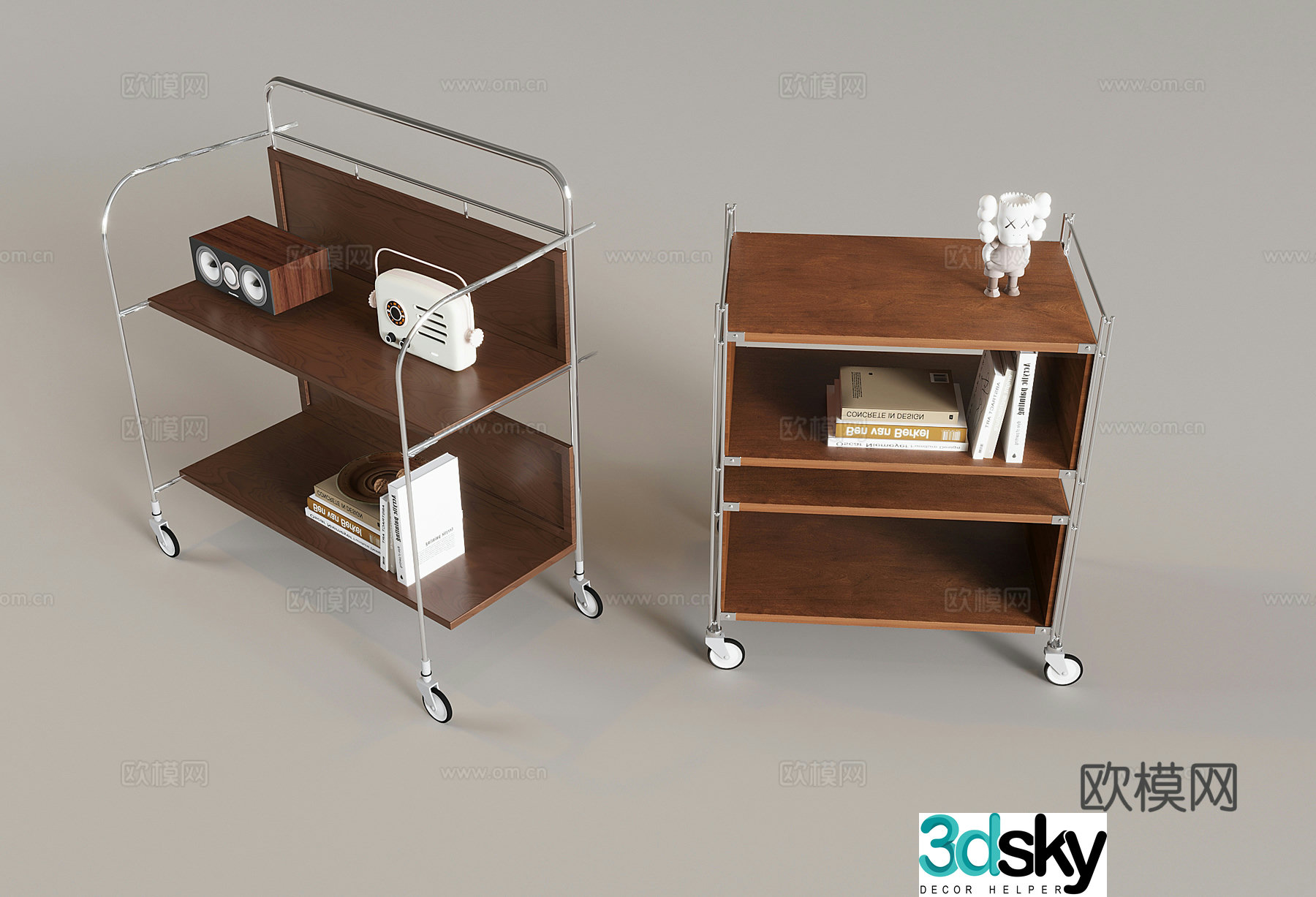 Middle-aged solid wood trolley tea table movable storage rack sofa edge table with wheel angle table 3D model