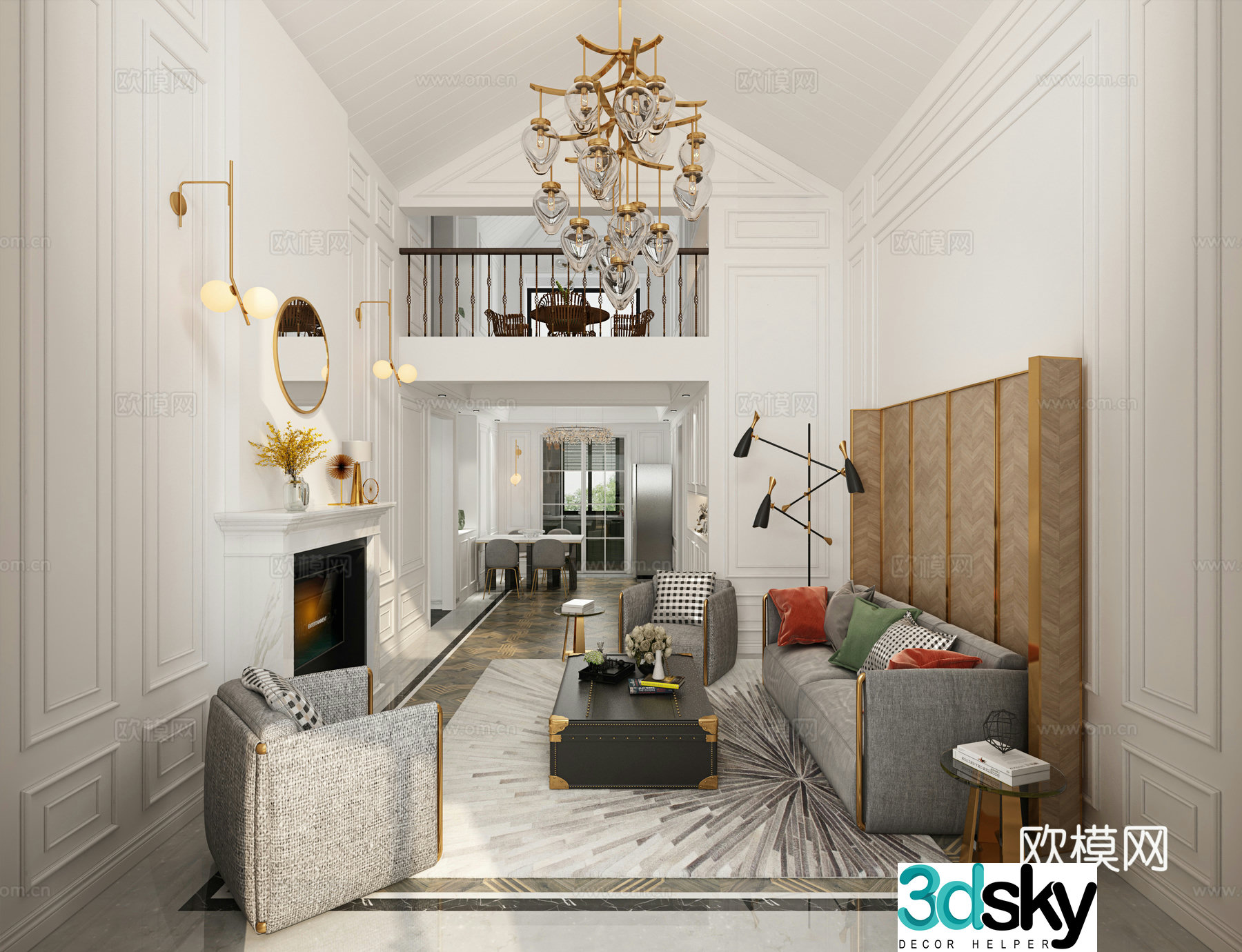 Nordic living room simple sofa coffee table combination bed double bed coffee table side table 3D model
