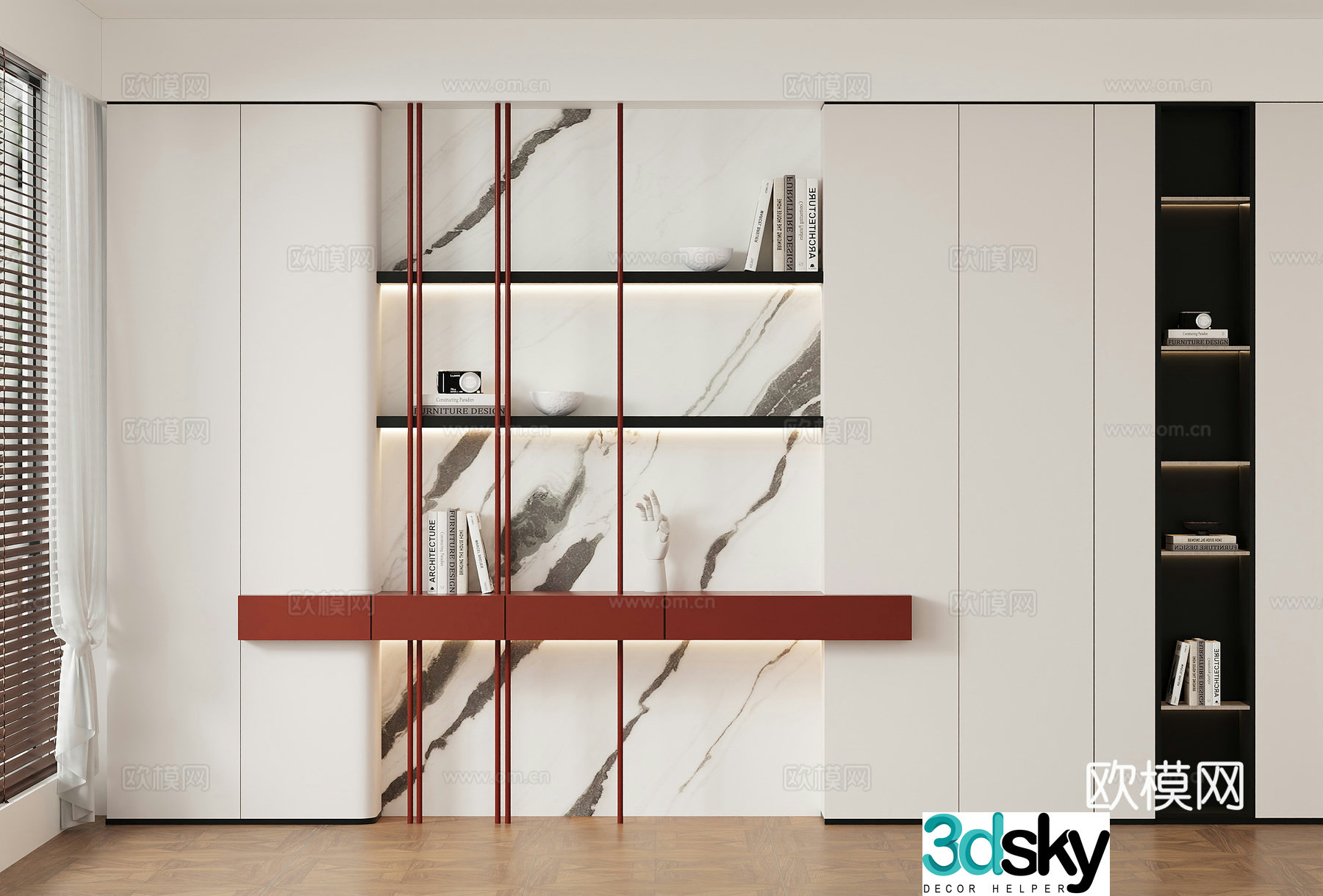 Modern minimalist bookshelf decorative shelf bookshelf 3d model