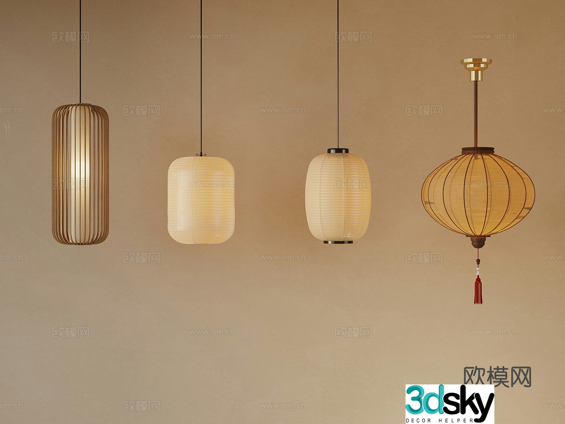 New Chinese style small chandelier lantern 3d model