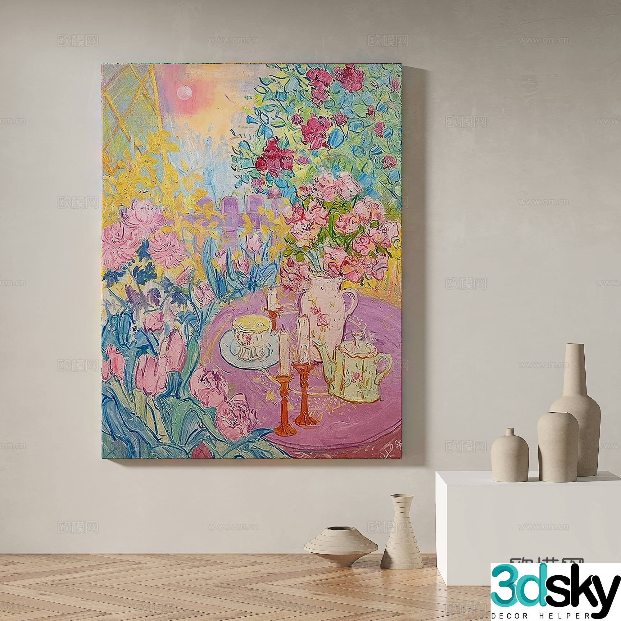 Modern simple abstract light luxury oil painting decorative painting 3d model