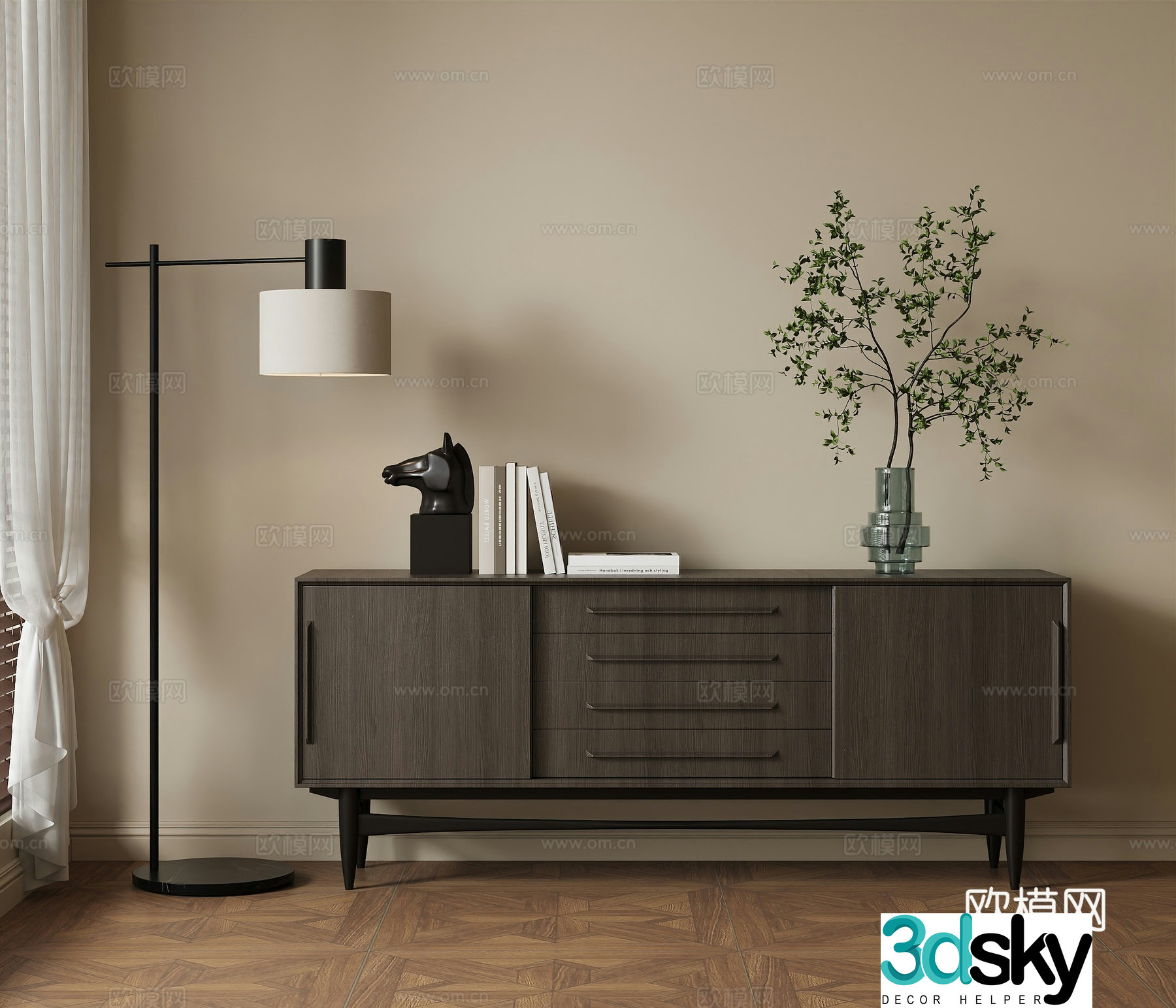 Middle-aged porch cabinet end view cabinet side cabinet 3D model