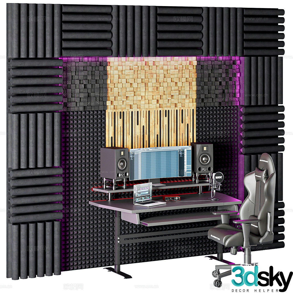 Modern e-sports room computer desk and chair music studio 3d model