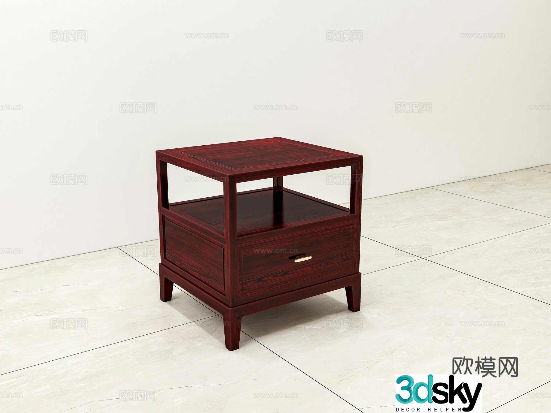 New Chinese style bedside table solid wood mahogany 3D model