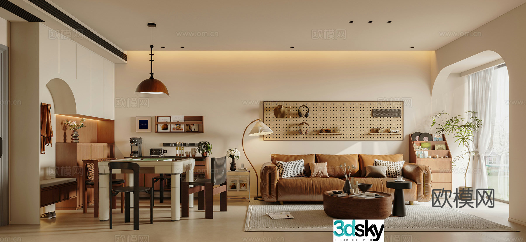 3D model of medieval modern living and dining room
