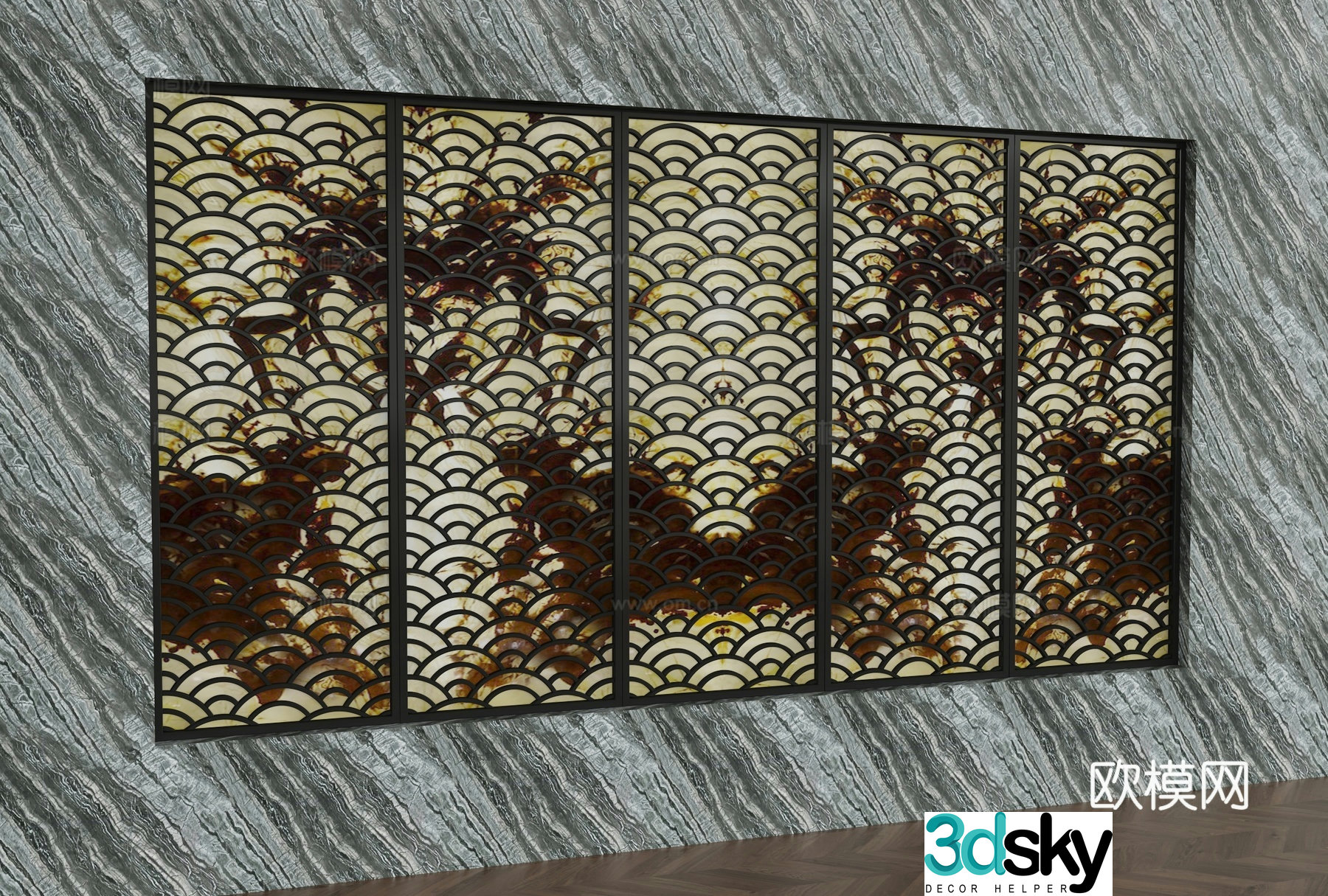 New Chinese style background decorative wall 3d model