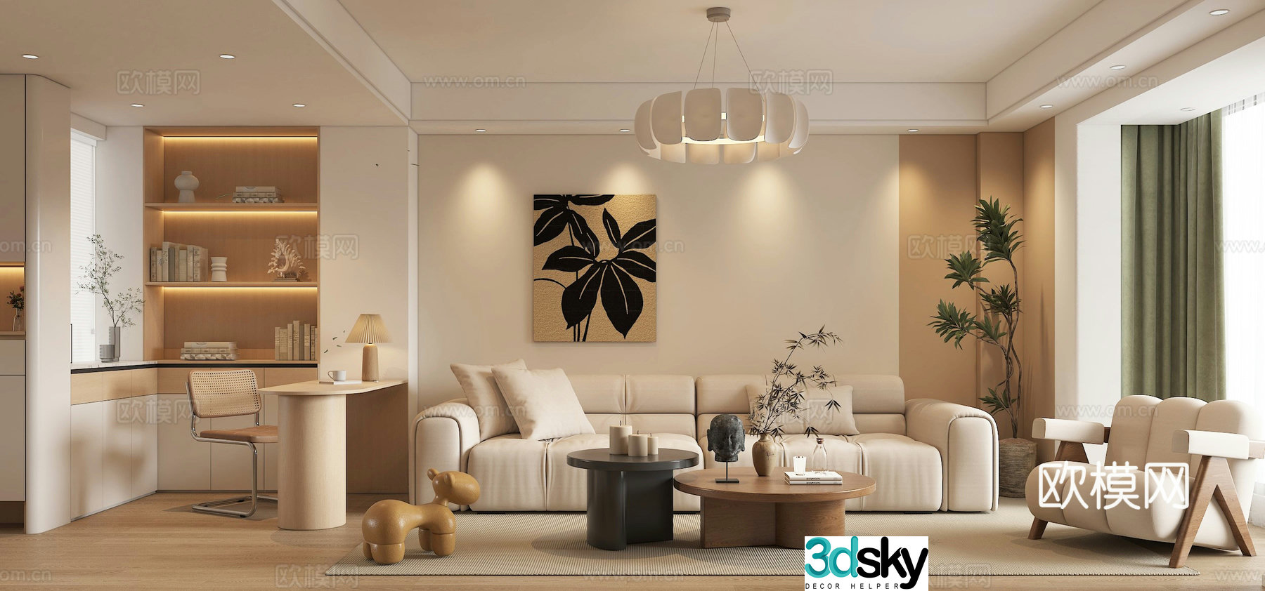 Creamy living room 3d model