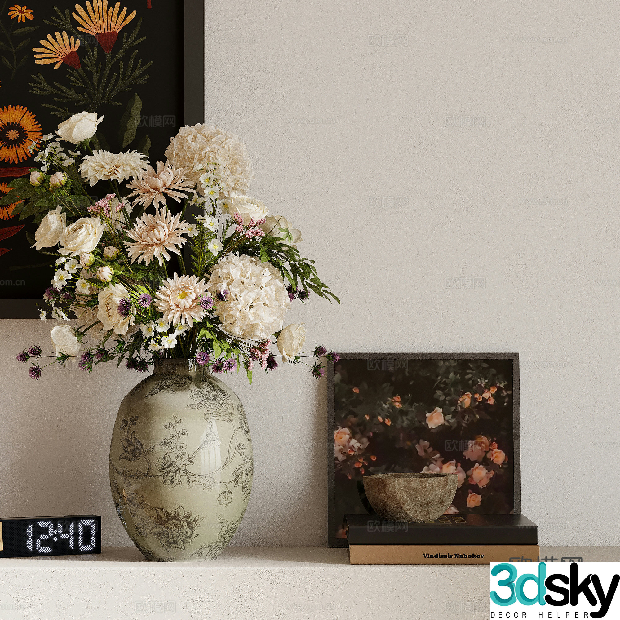 Flower art French retro style flowers flower art green plants flowers ornaments 3d model