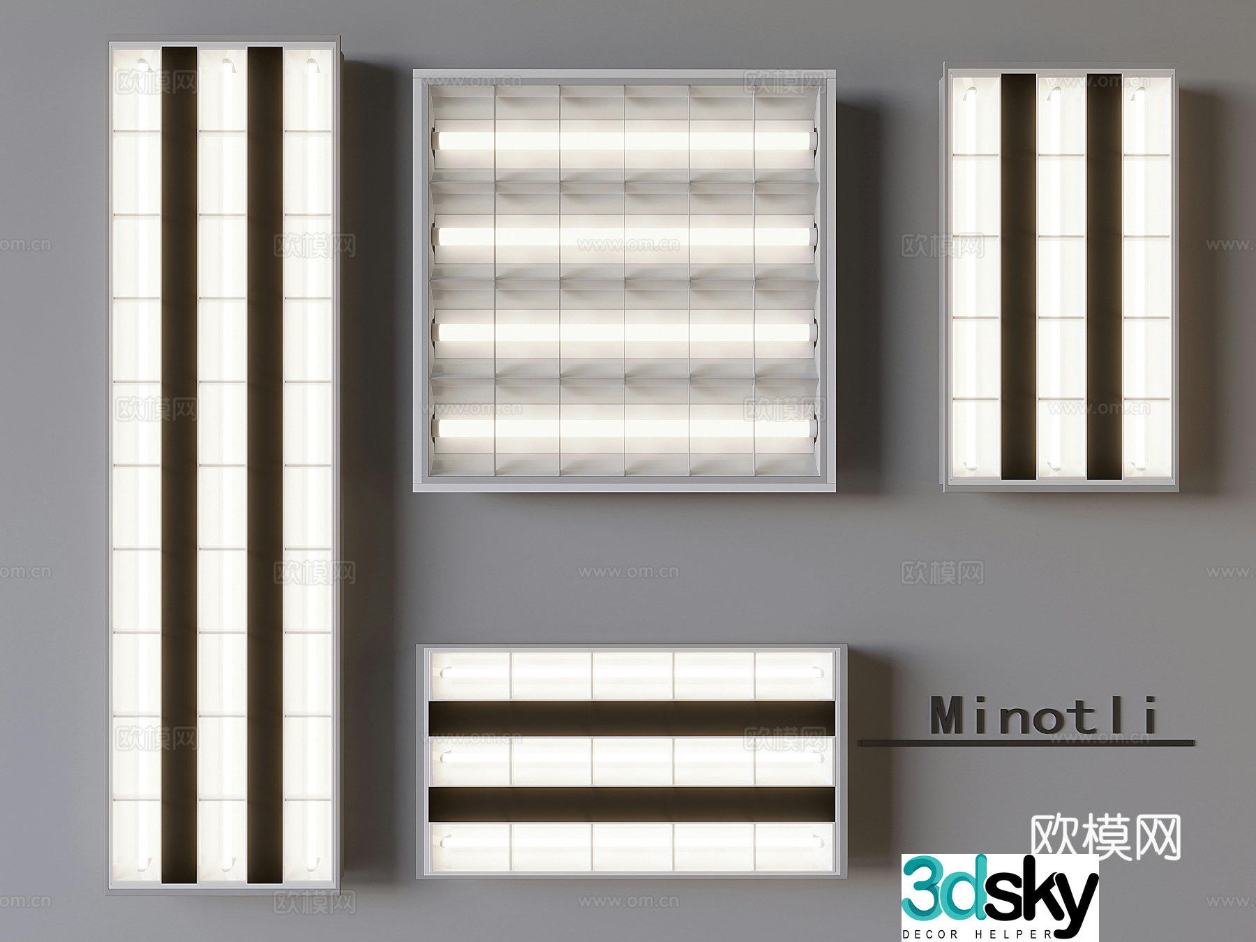 Grille light strip panel lamp lamp lamp tube 3d model