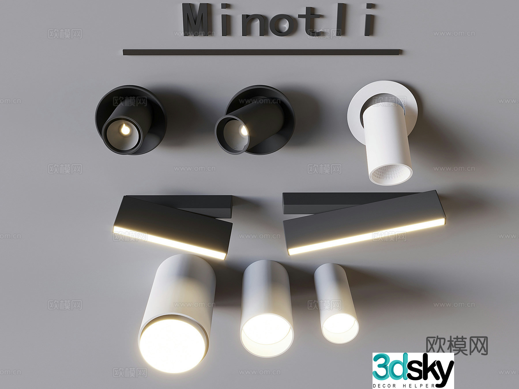 Tensile long cylinder spotlight Nordic rotatable wall lamp 3D model