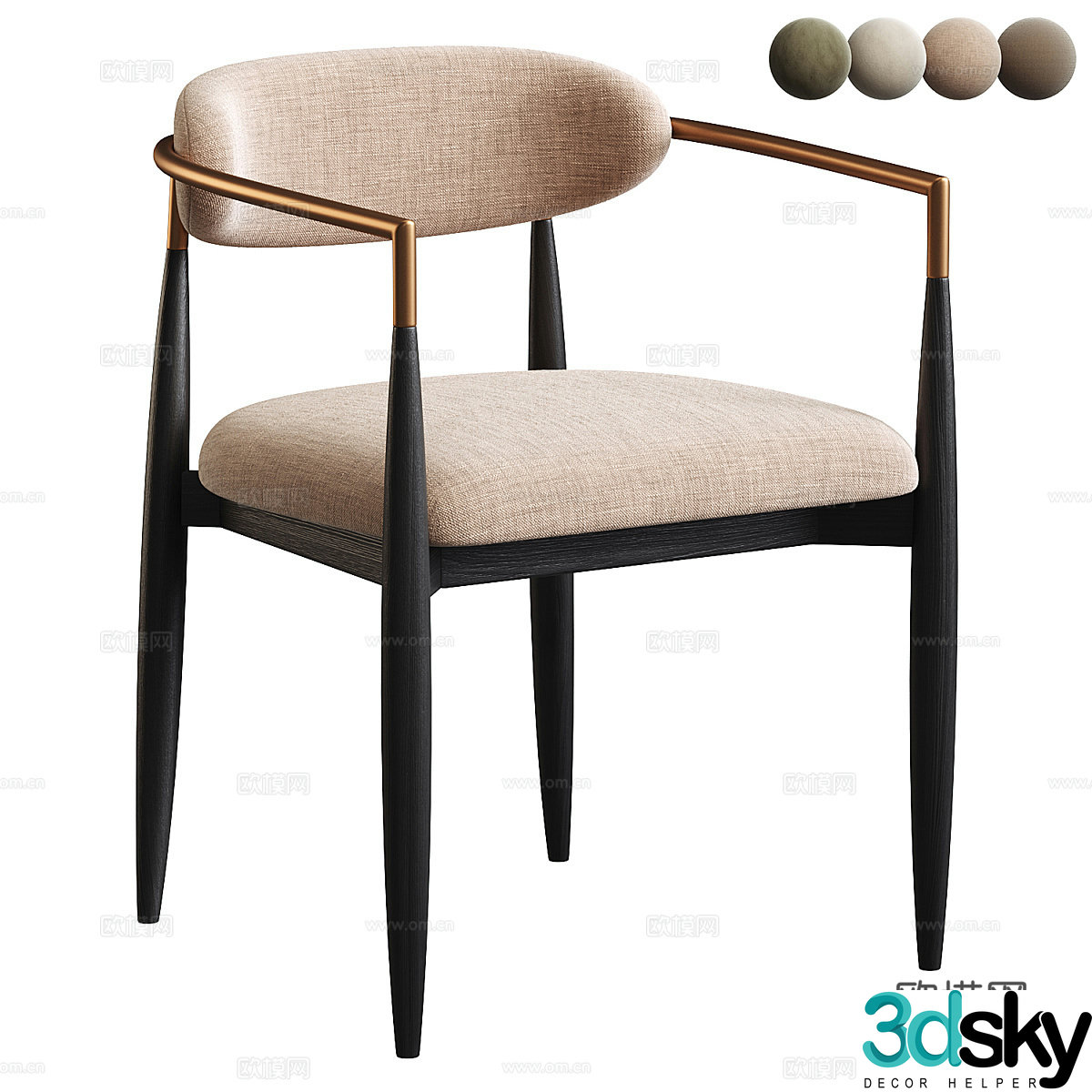 New Chinese style light luxury dining chair 3D model