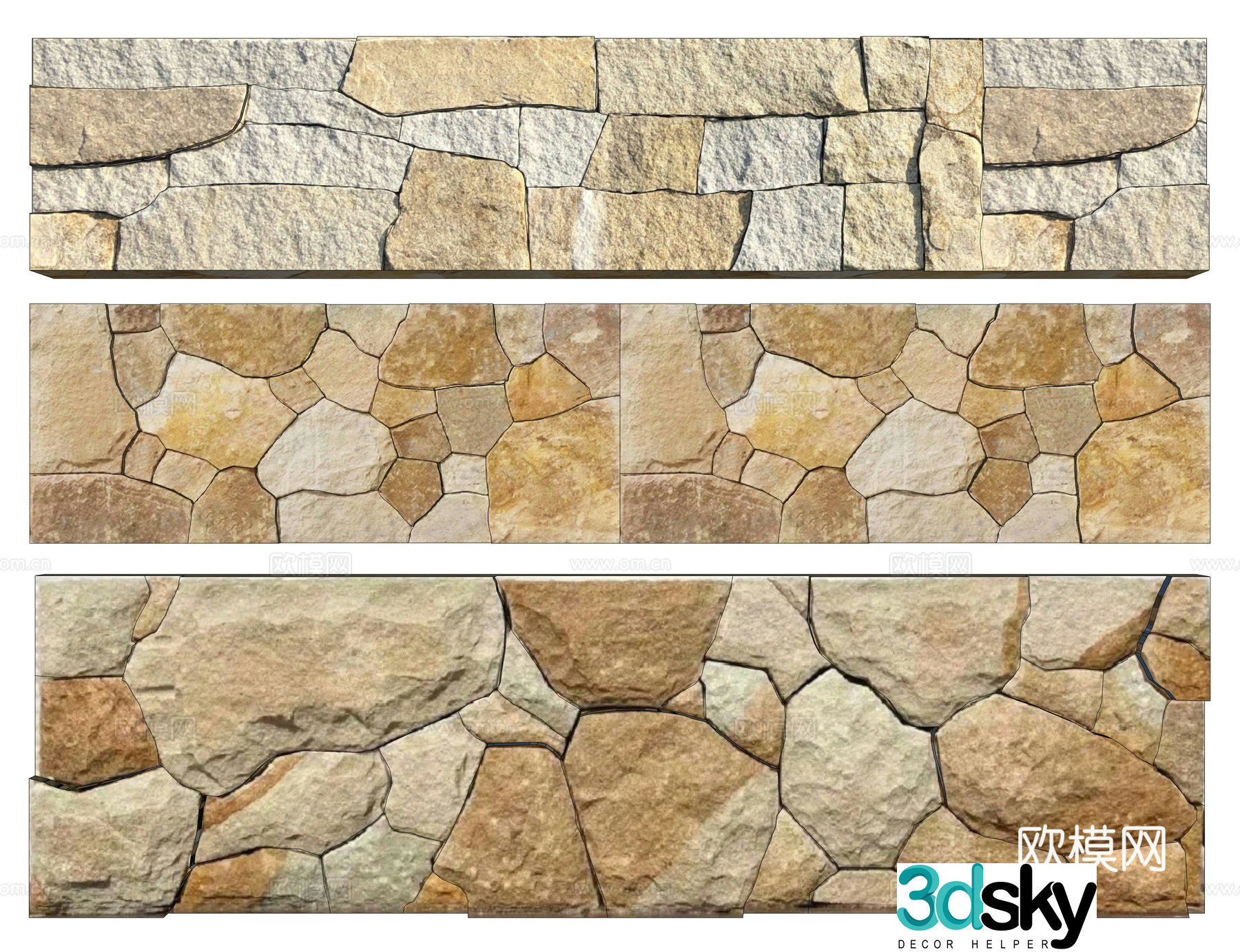 New Chinese style matte stone landscape wall dry scrambled stone wall Baipo yellow broken landscape wall dry studded stone wall rural matte stone wall 3D model