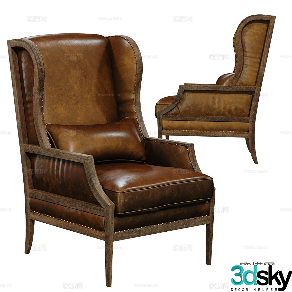 American French leather armchair 3d model