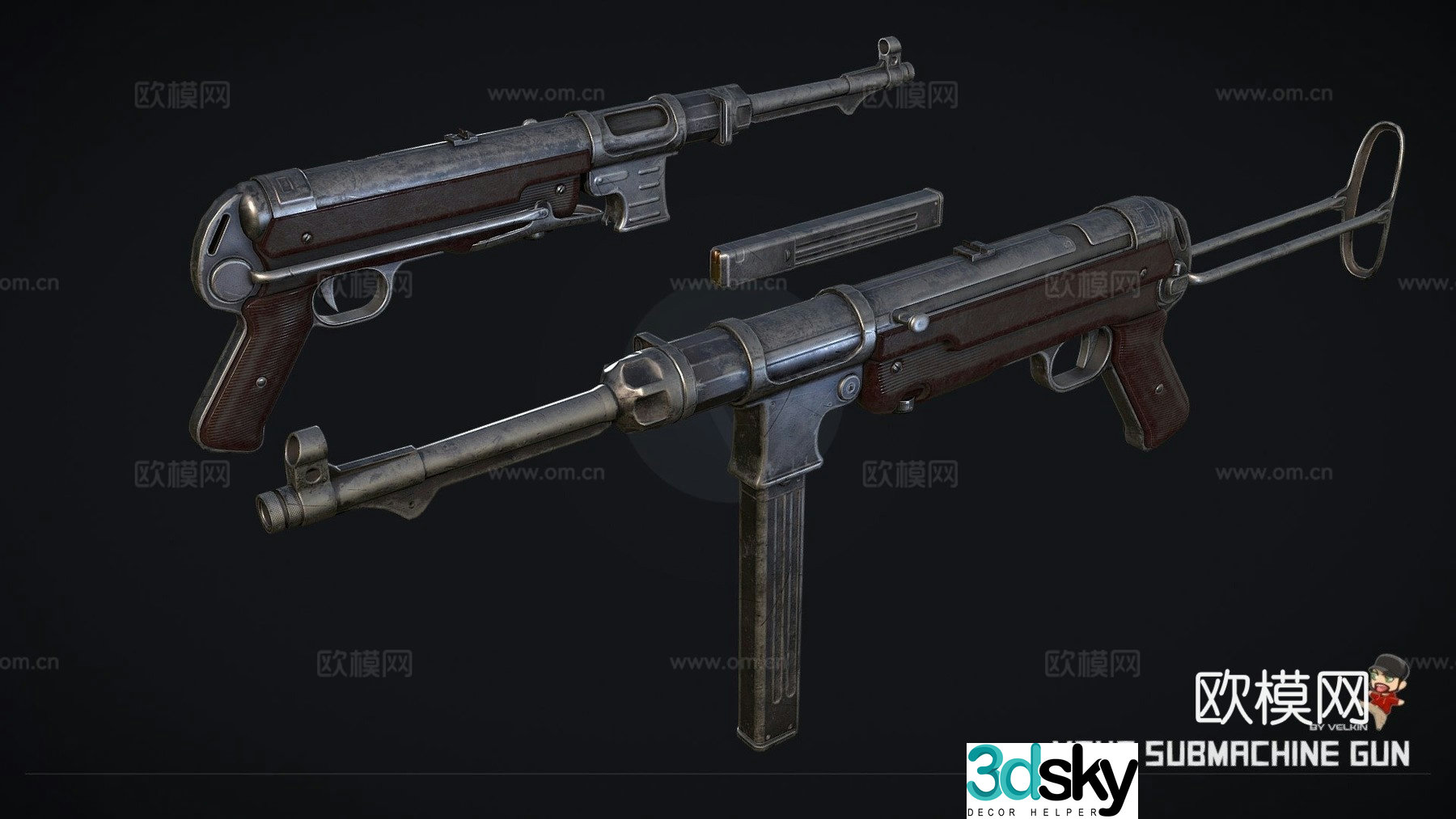 WWII MP40 submachine gun 3d model