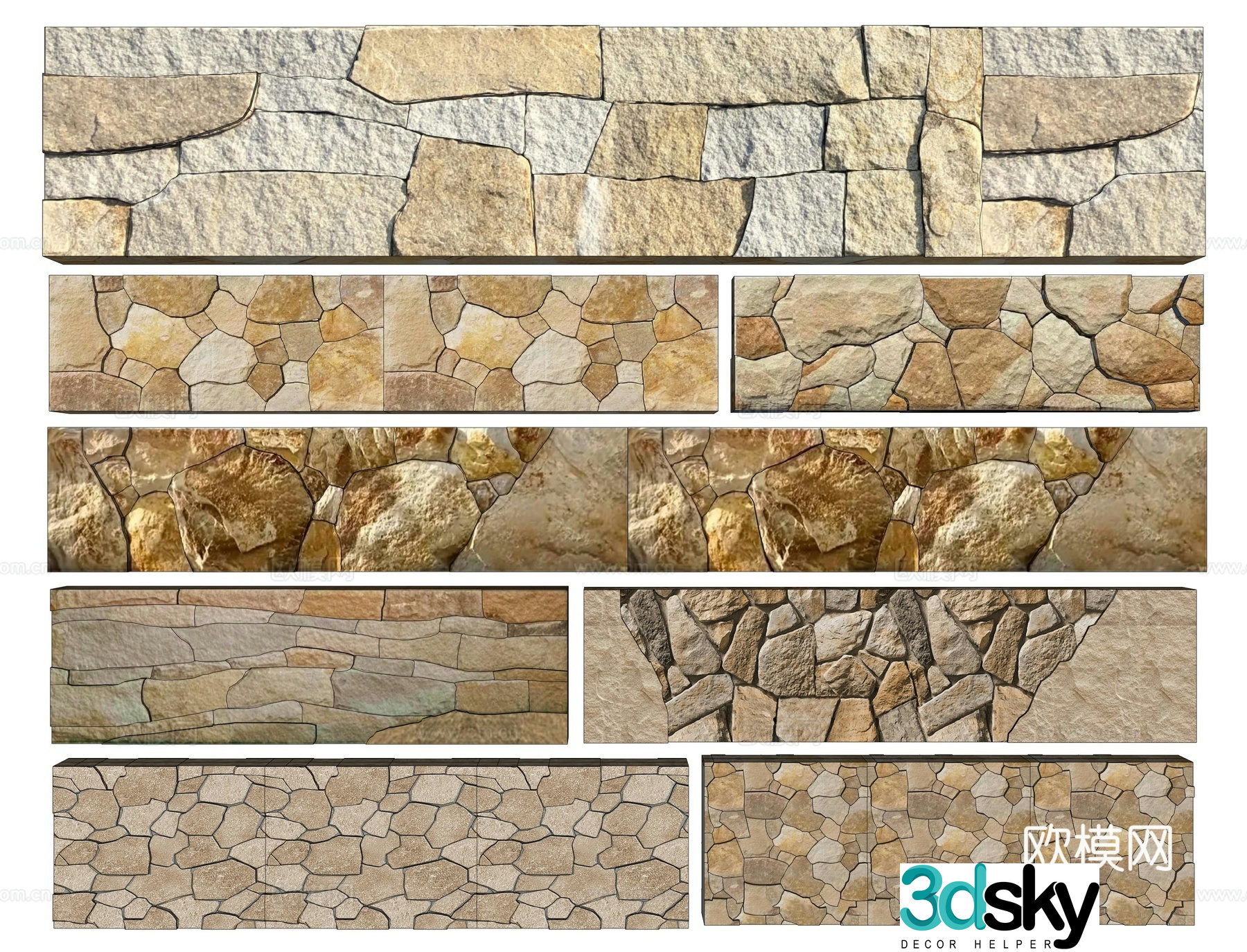 New Chinese style matte stone landscape wall dry slag stone wall rural matte stone wall stone wall dry stone wall stone 3D model