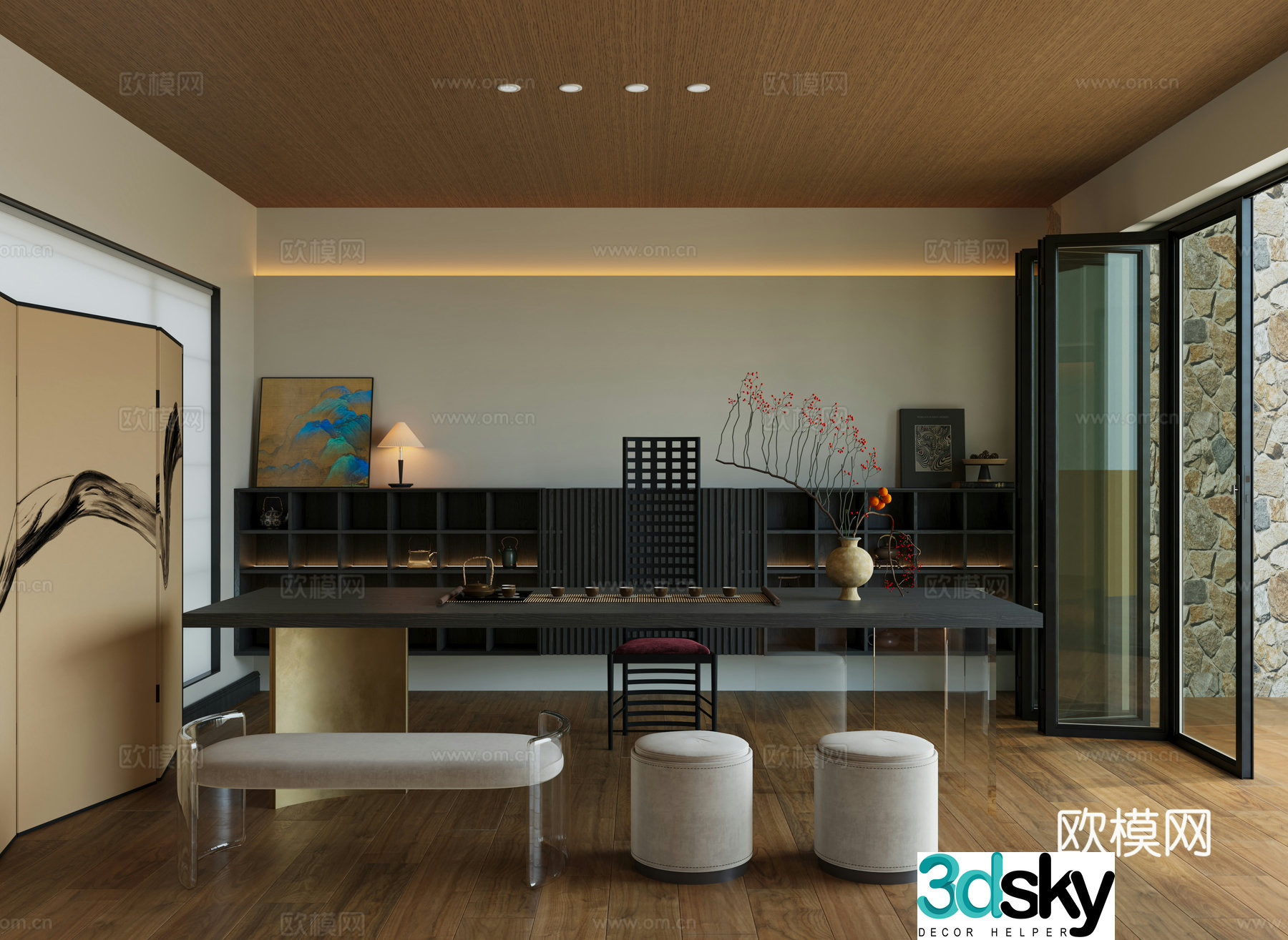 Italian minimalist tea room CASSINA tea chair Villa tea room without lights Tea room Screen 3D model