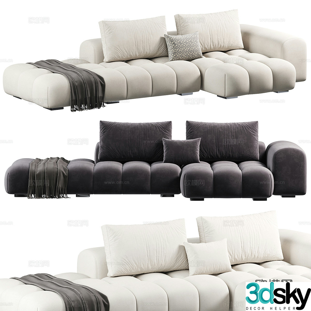 Modern cream style fabric casual sofa 3d model