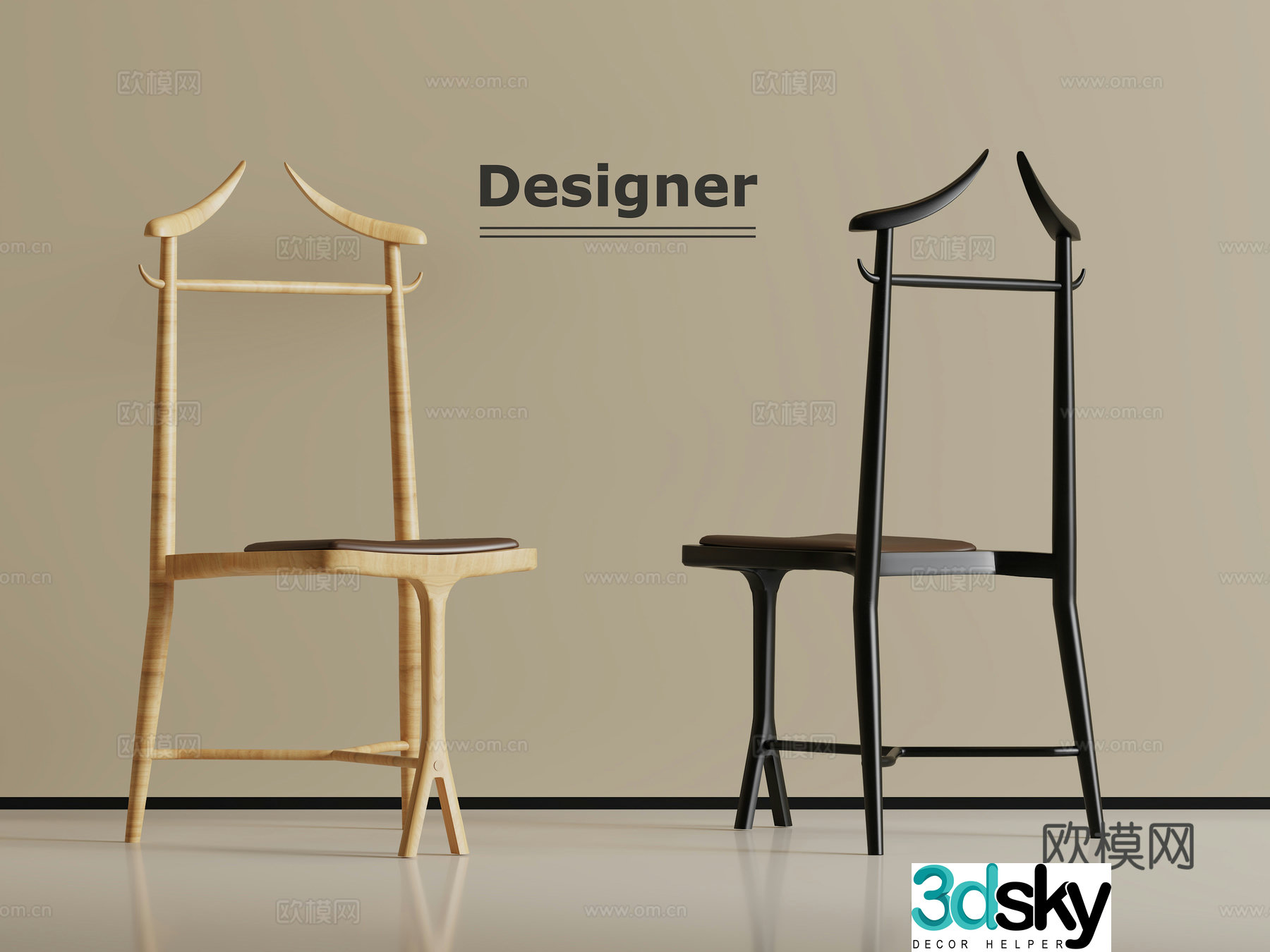 New Chinese style single chair dining chair 3D model