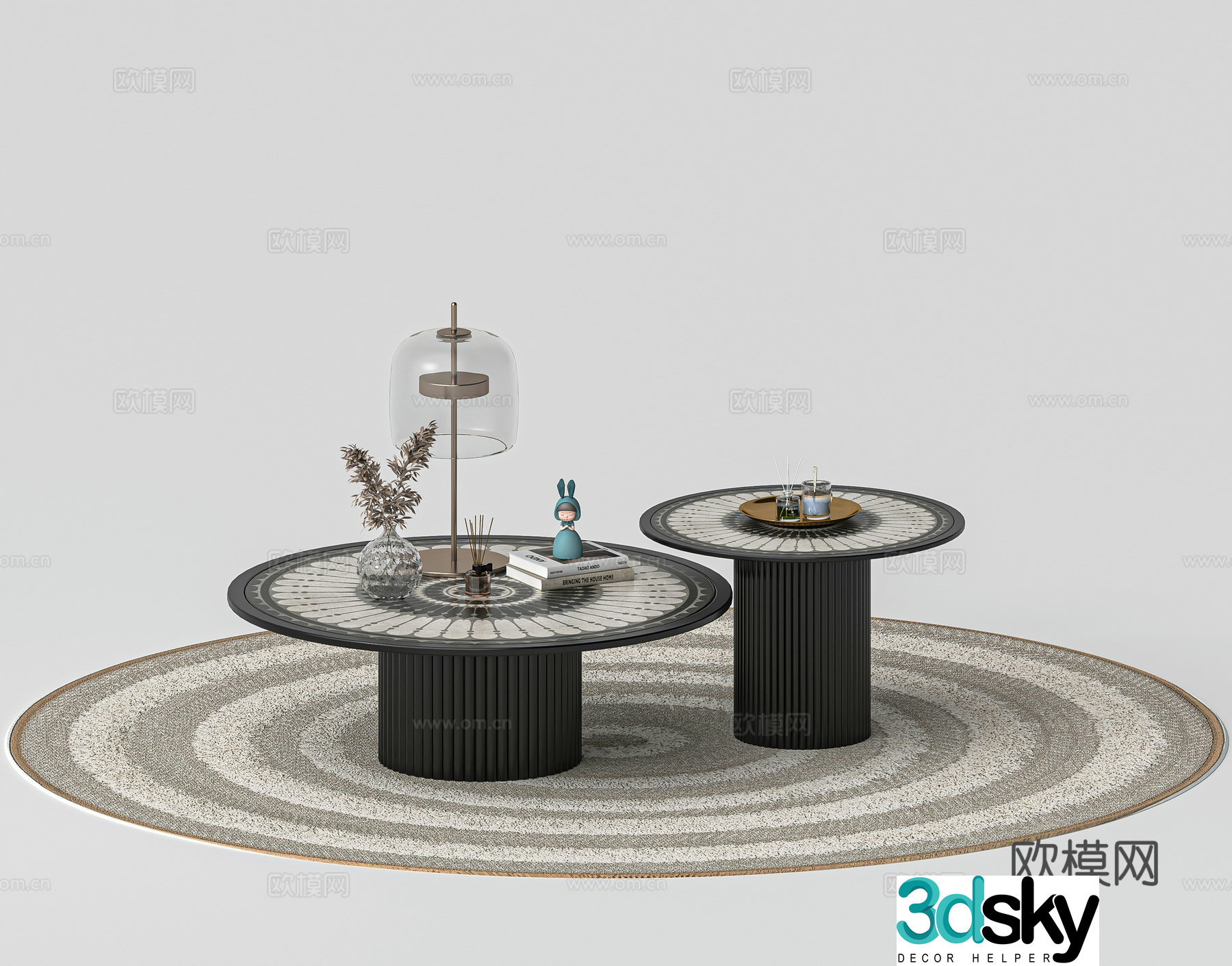 Middle-aged style coffee table combination 3D model