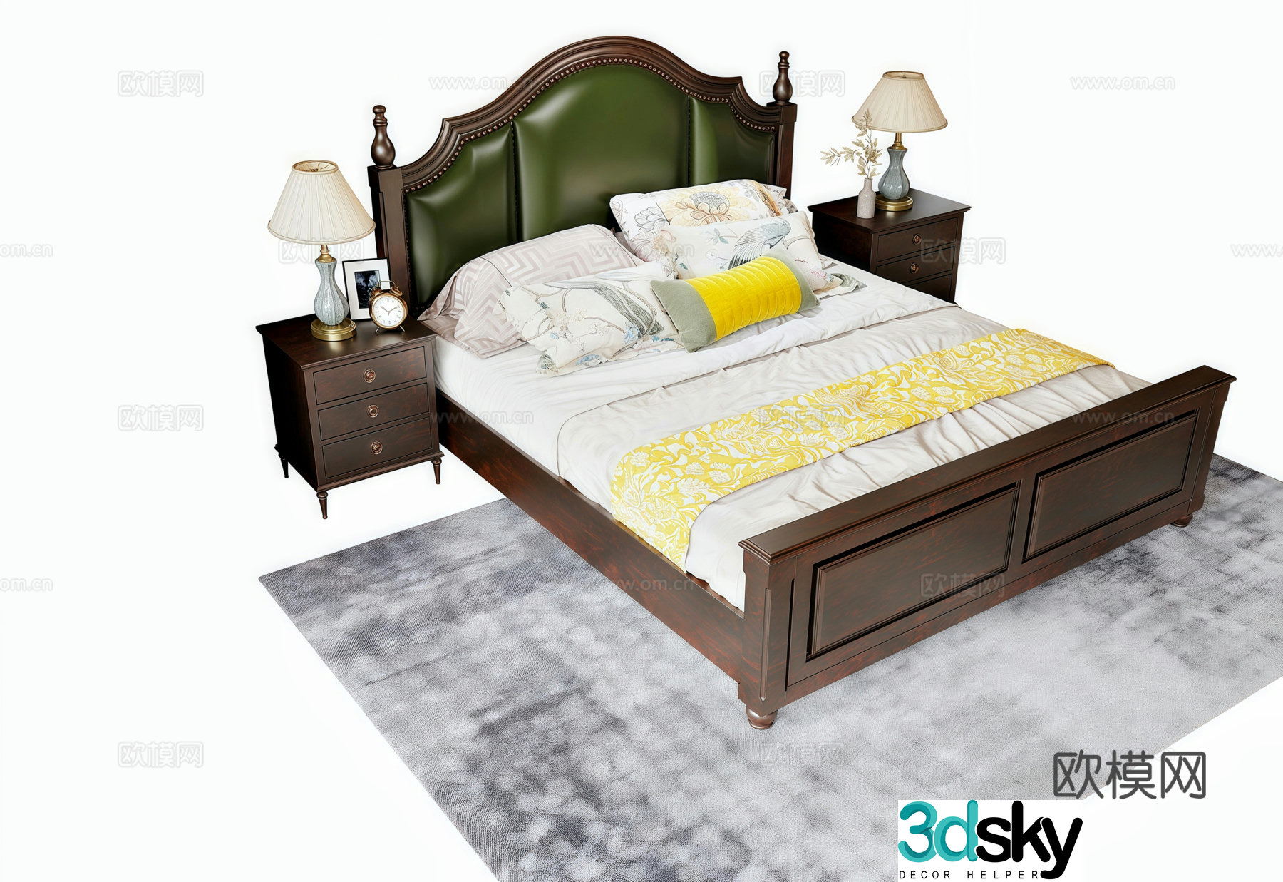 French American double bed nightstand 3D model