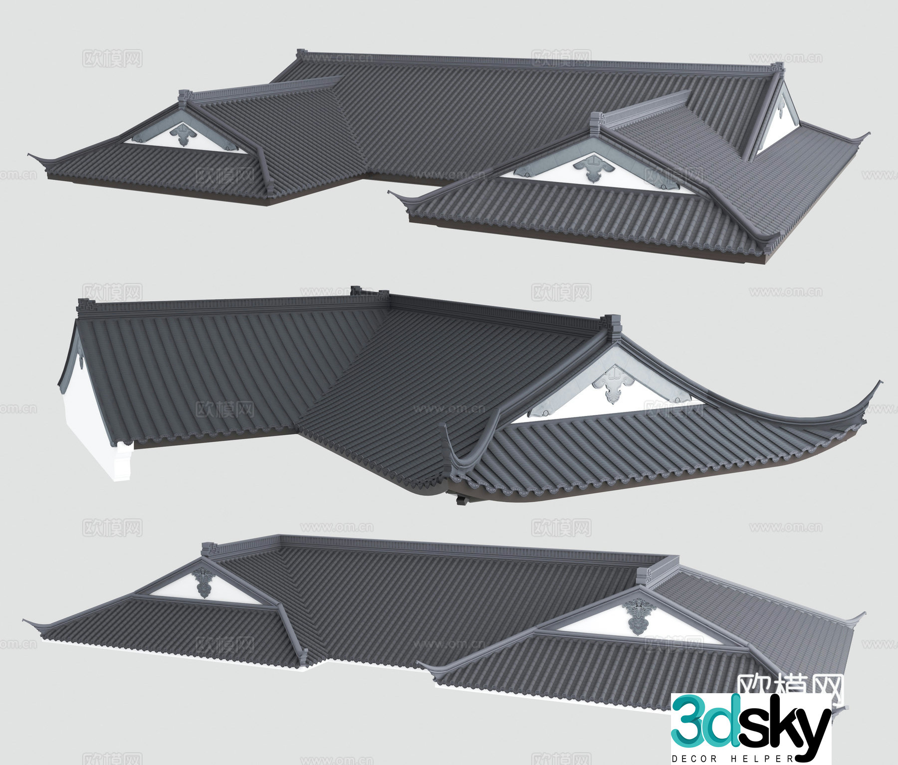 Eaves Roof Blue Tile 3D Model