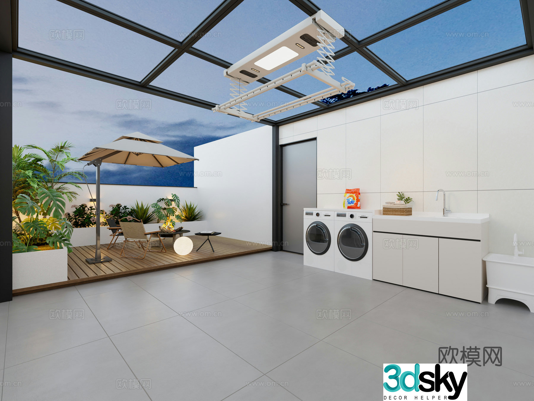 modern laundry room terrace balcony washing machine sun room terrace garden 3d model