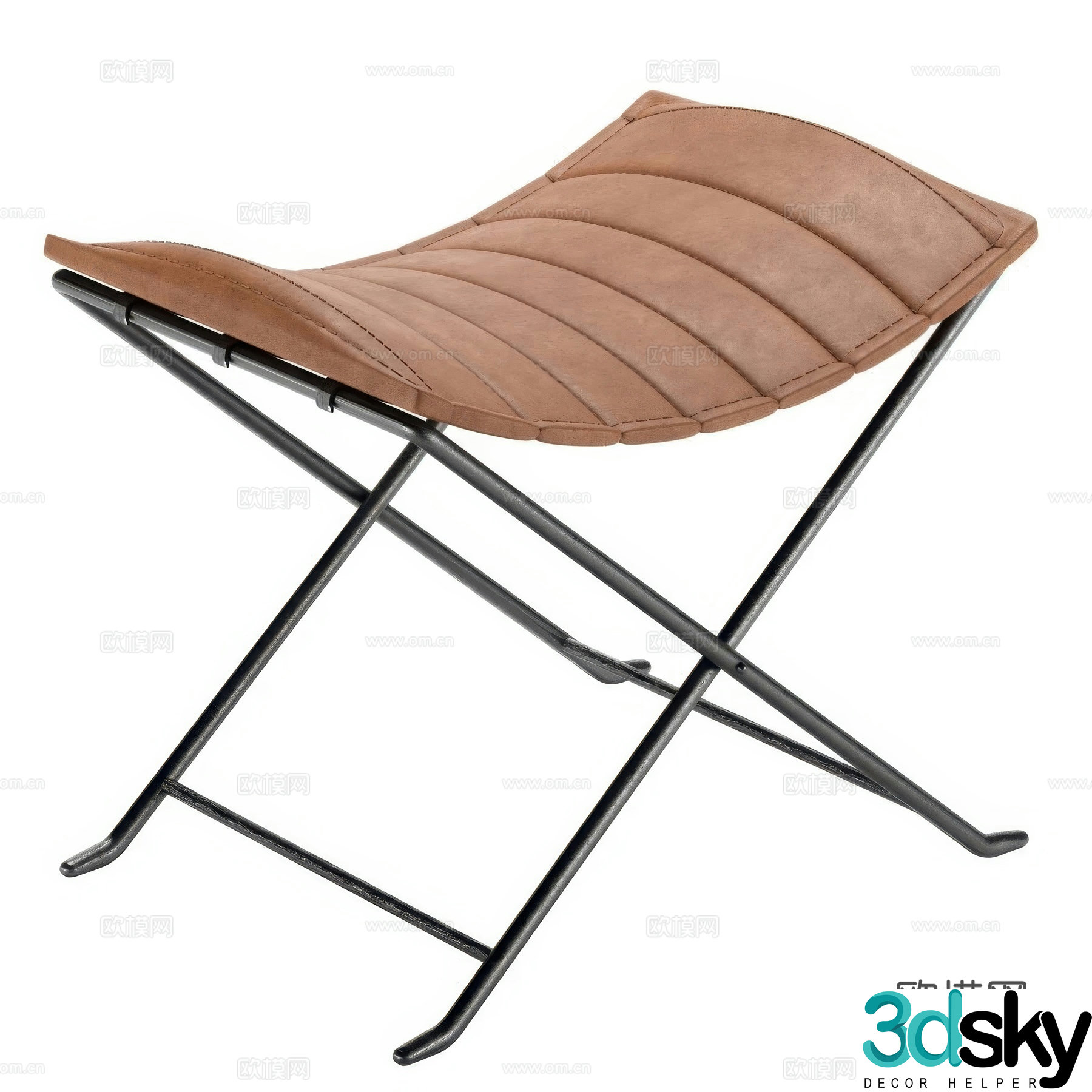 Modern Italian minimalist stainless steel leather stool 3d model