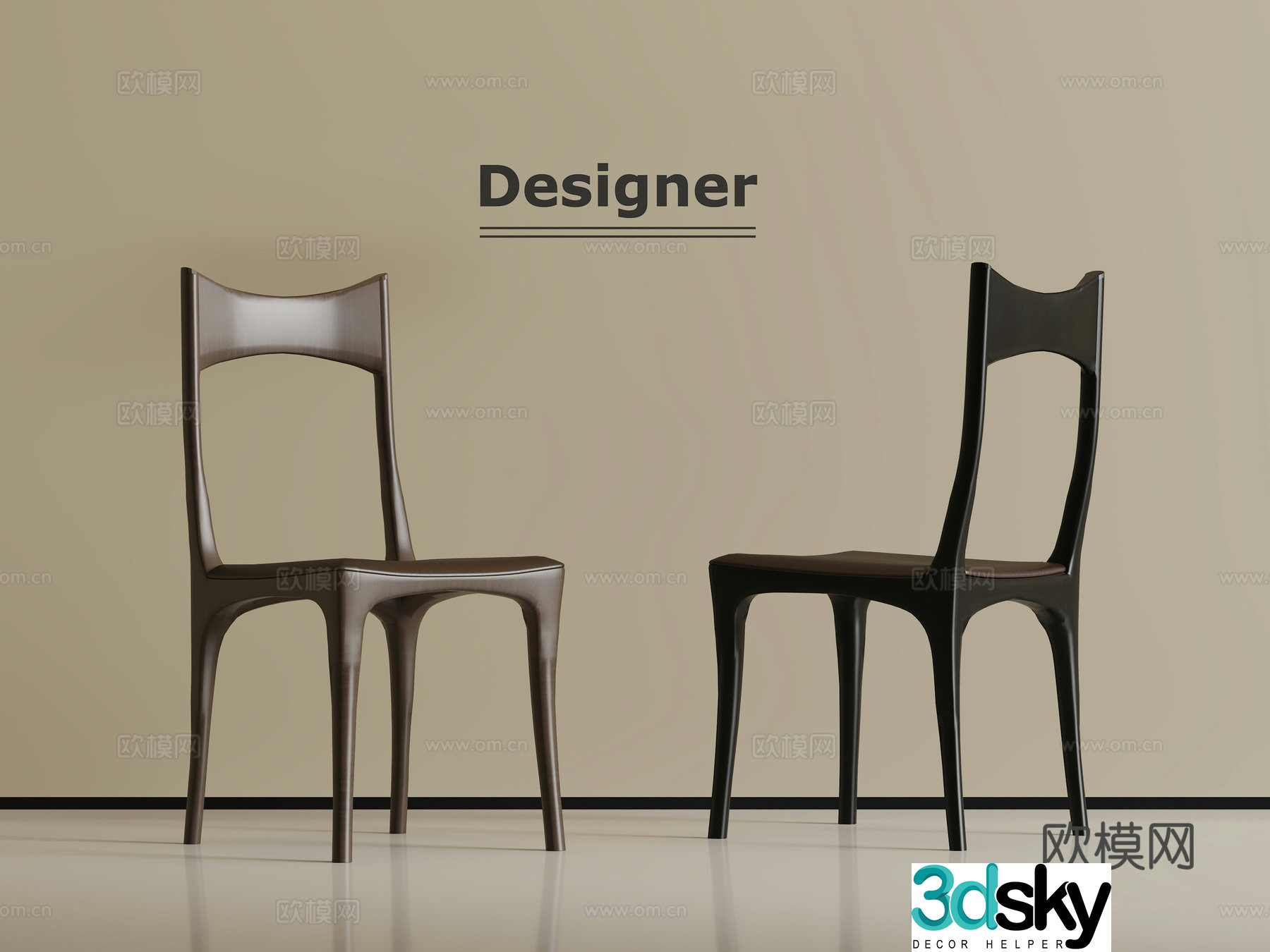 New Chinese style single chair dining chair 3D model