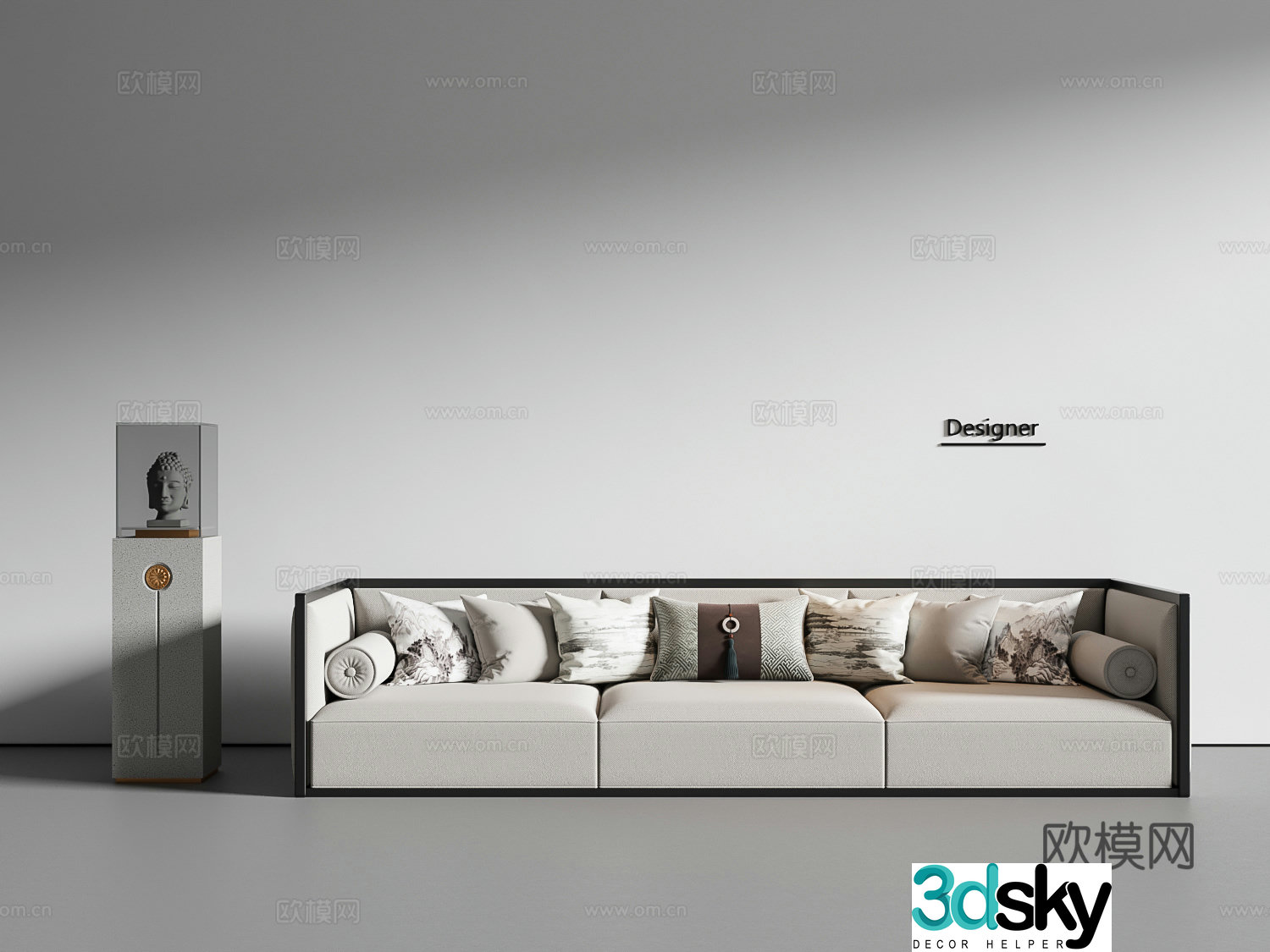 New Chinese three-person sofa fabric sofa 3D model