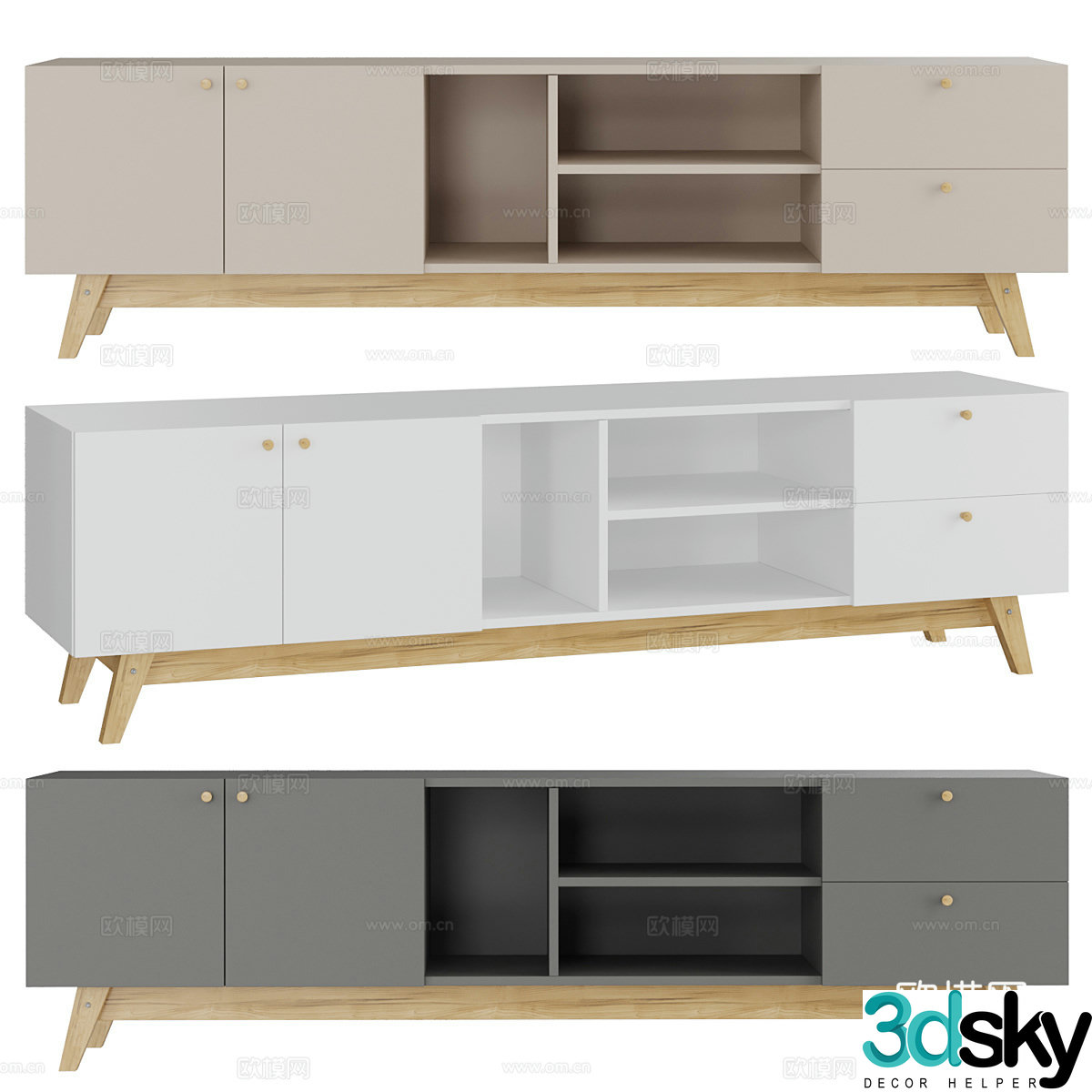 Modern Nordic log TV cabinet 3d model