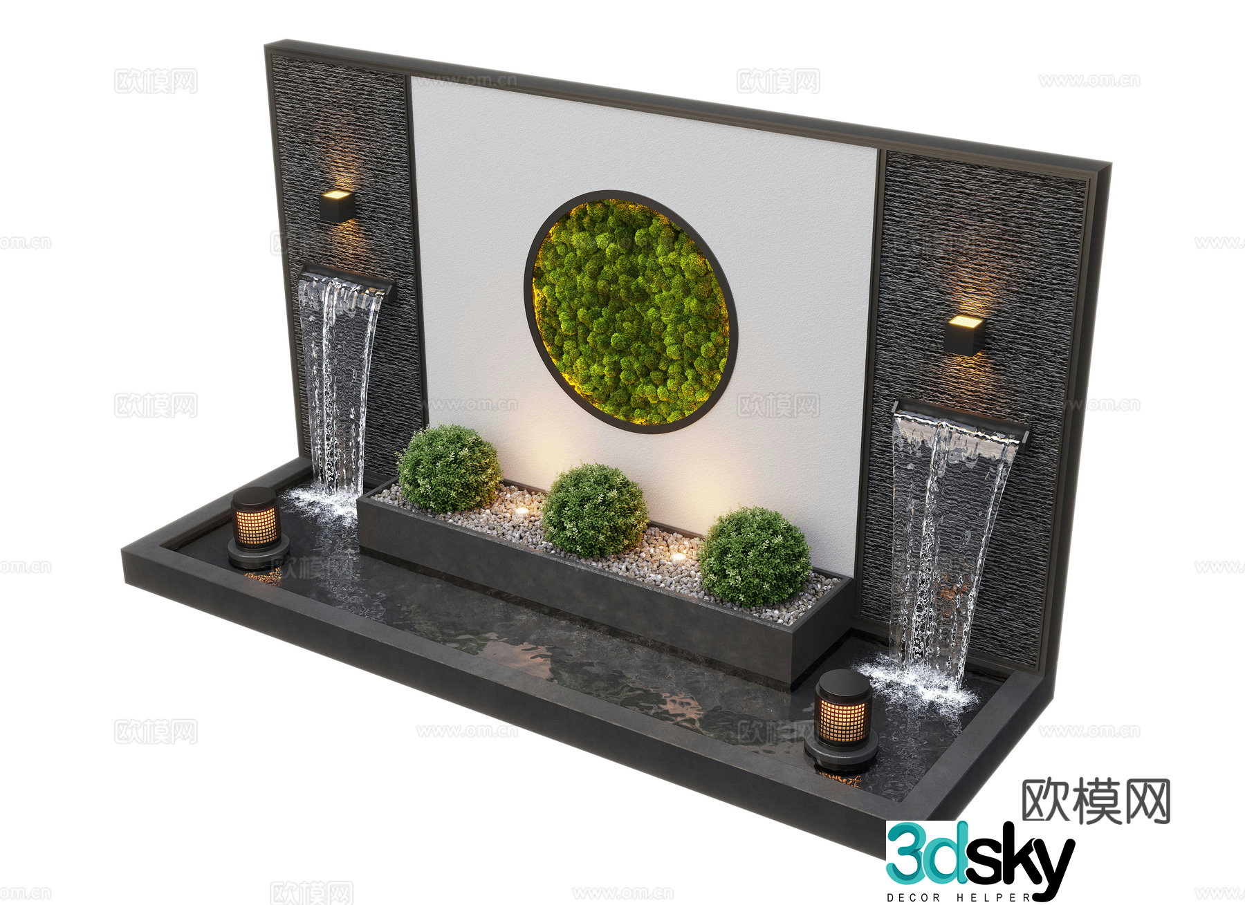 Modern courtyard waterscape waterscape wall stacked water landscape plants fish pond 3d model