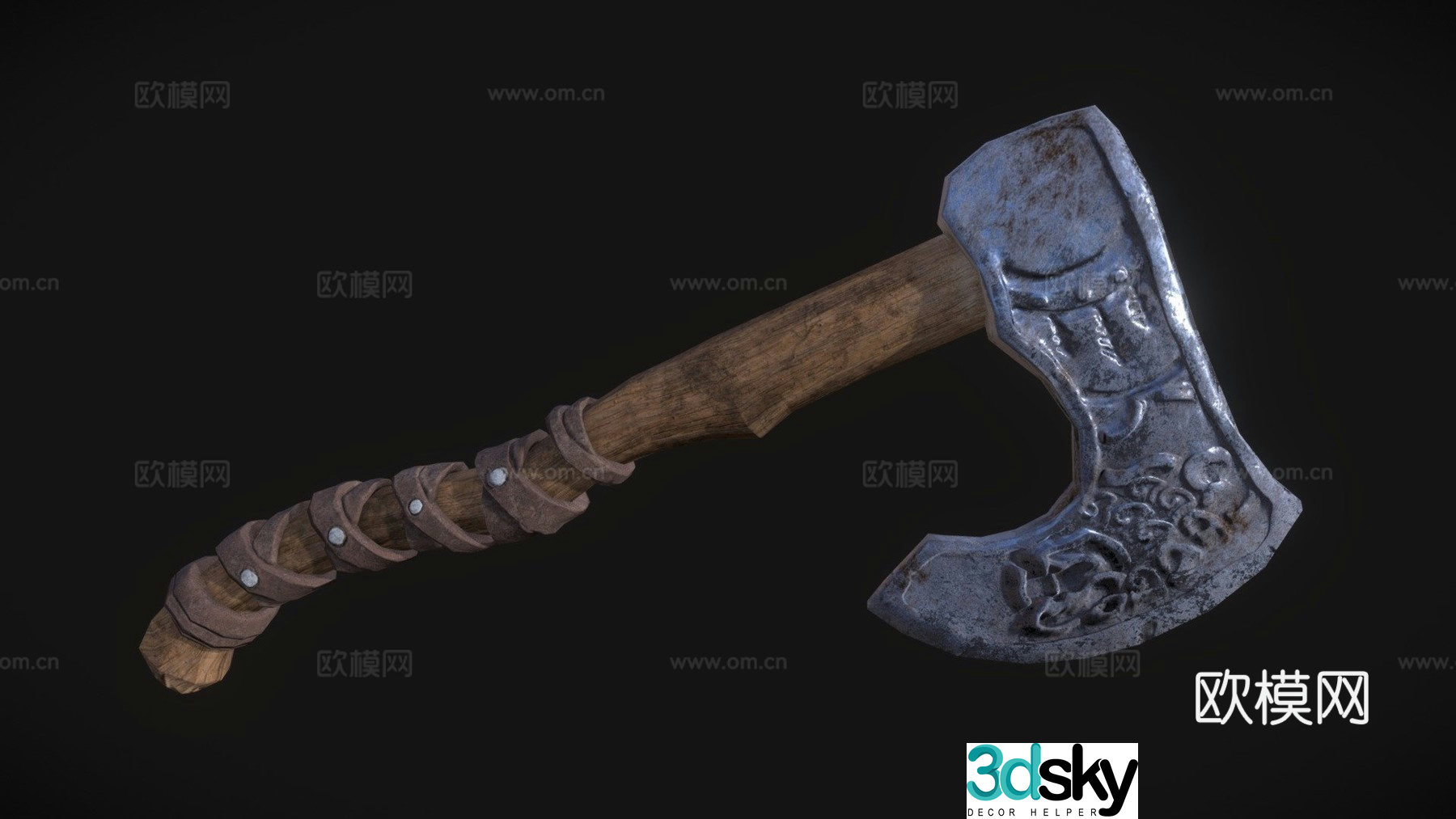 Low polygon viking battle ax 3d model