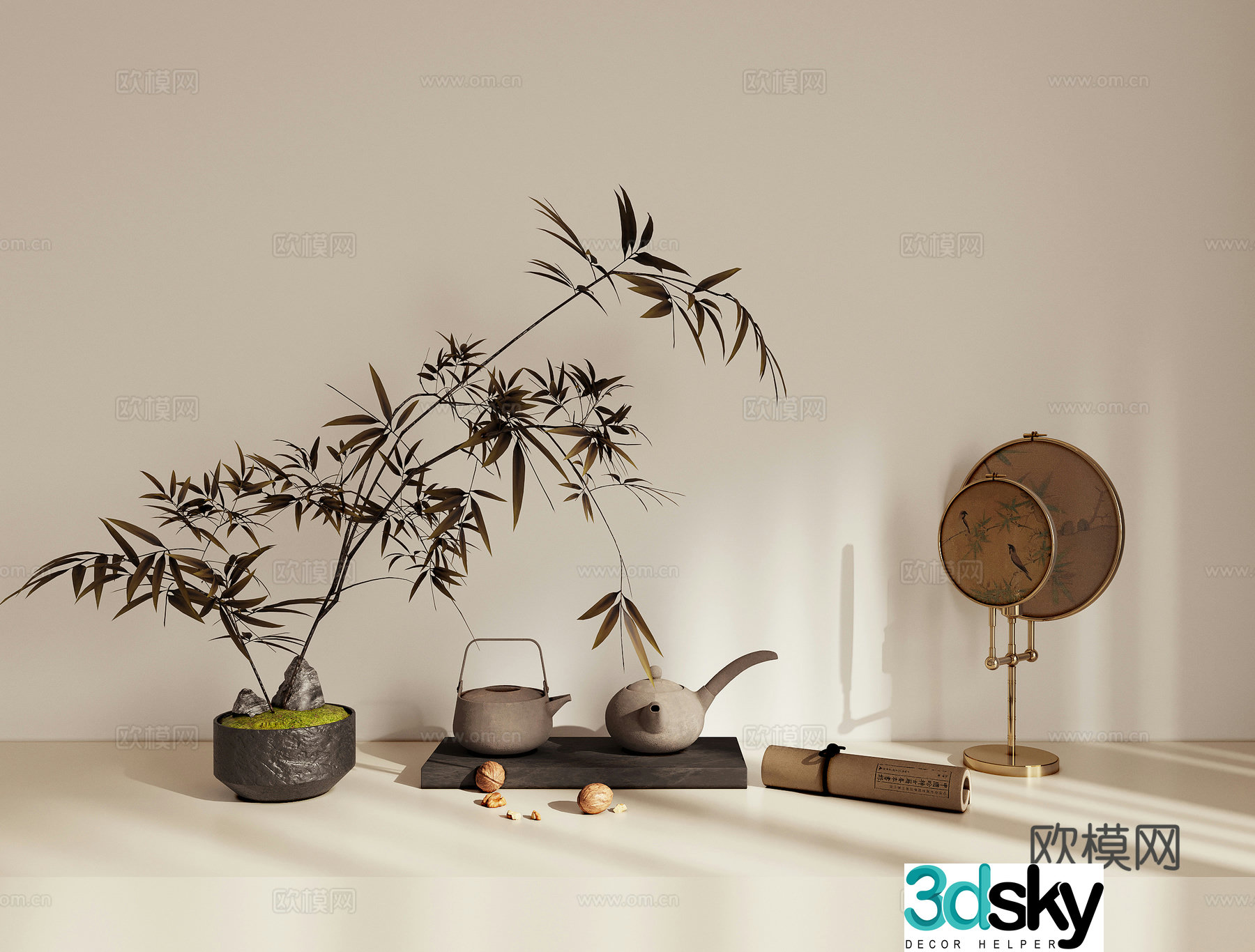 New Chinese-style combination ornaments Potted 3D model