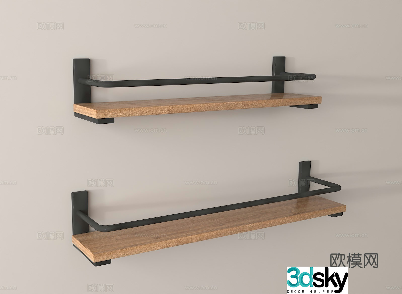 Home storage storage shelf recommendation wall-mounted shelf wood metal combination 3D model