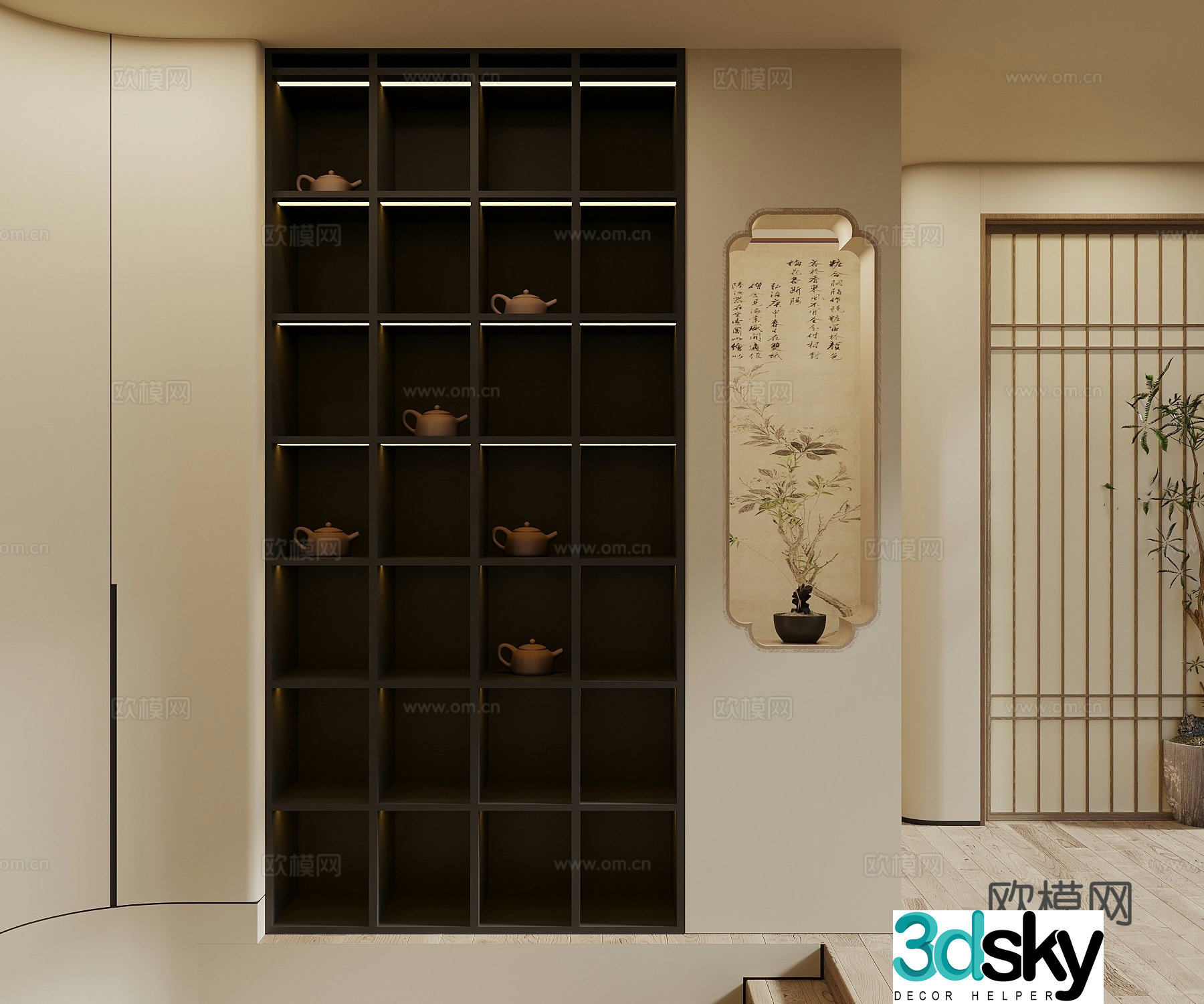 Song style new stroke porch Song style style porch partition display cabinet storage cabinet hanging painting porch cabinet 3D model