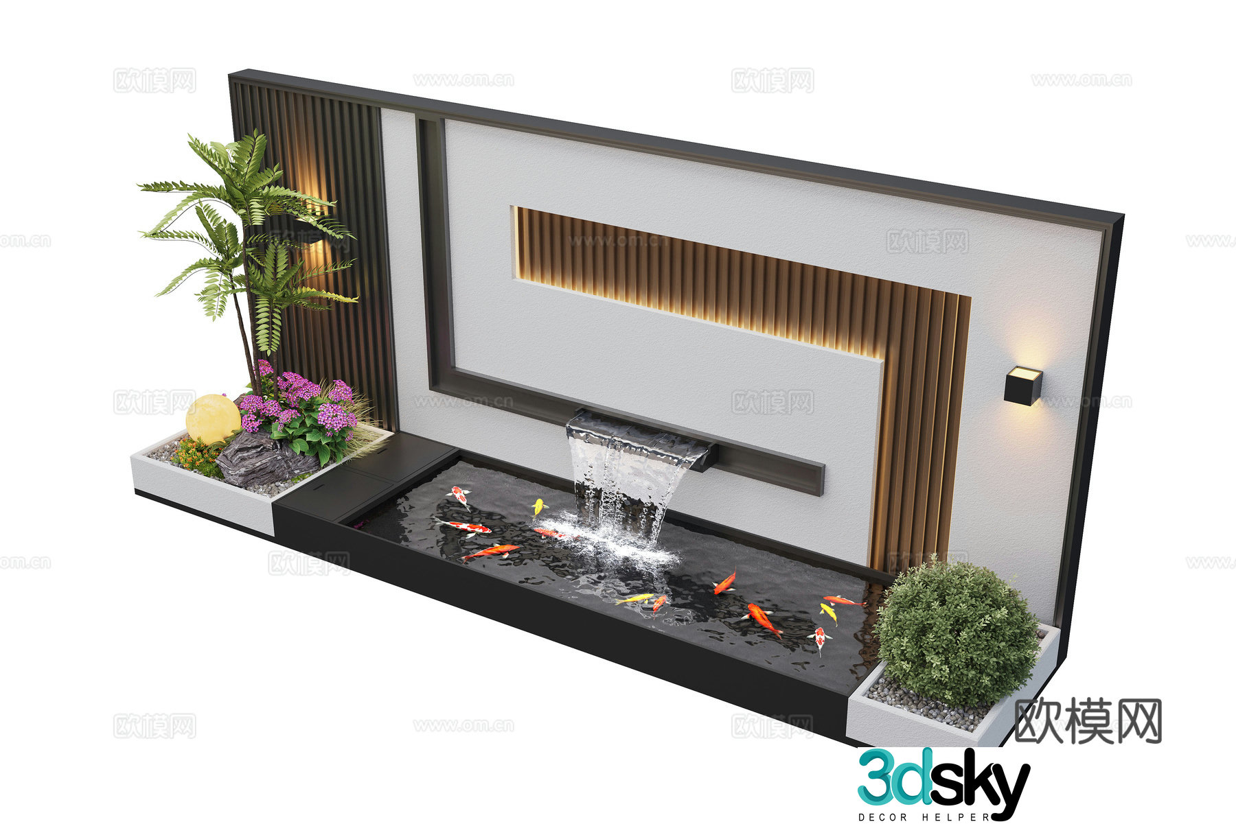 Modern courtyard waterscape waterscape wall stacked water landscape plants fish pond 3d model