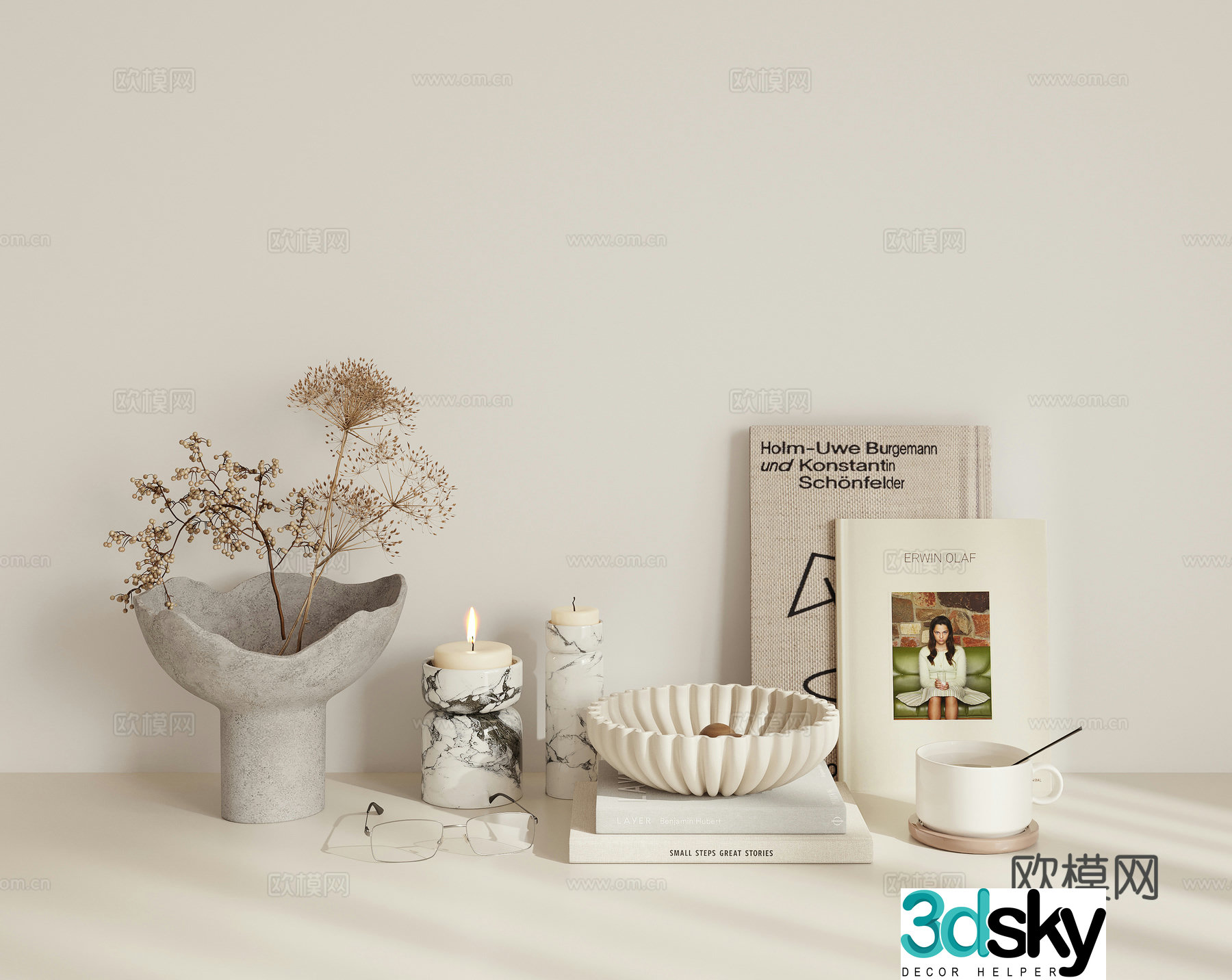 Combination ornaments potted books 3D model