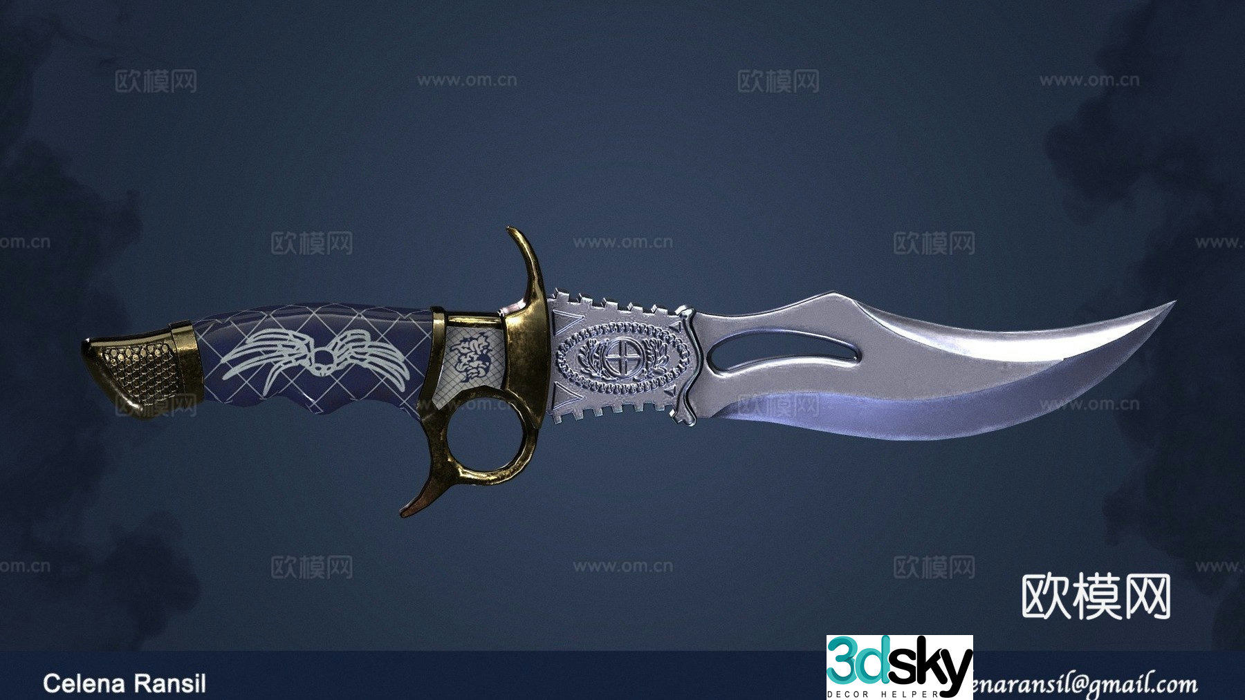Spider and Eagle textured knife 3d model