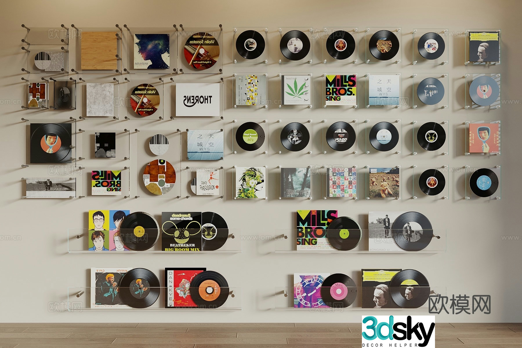 Modern record ornament combination Record ornament Vinyl record CD disc disc wall decoration 3d model