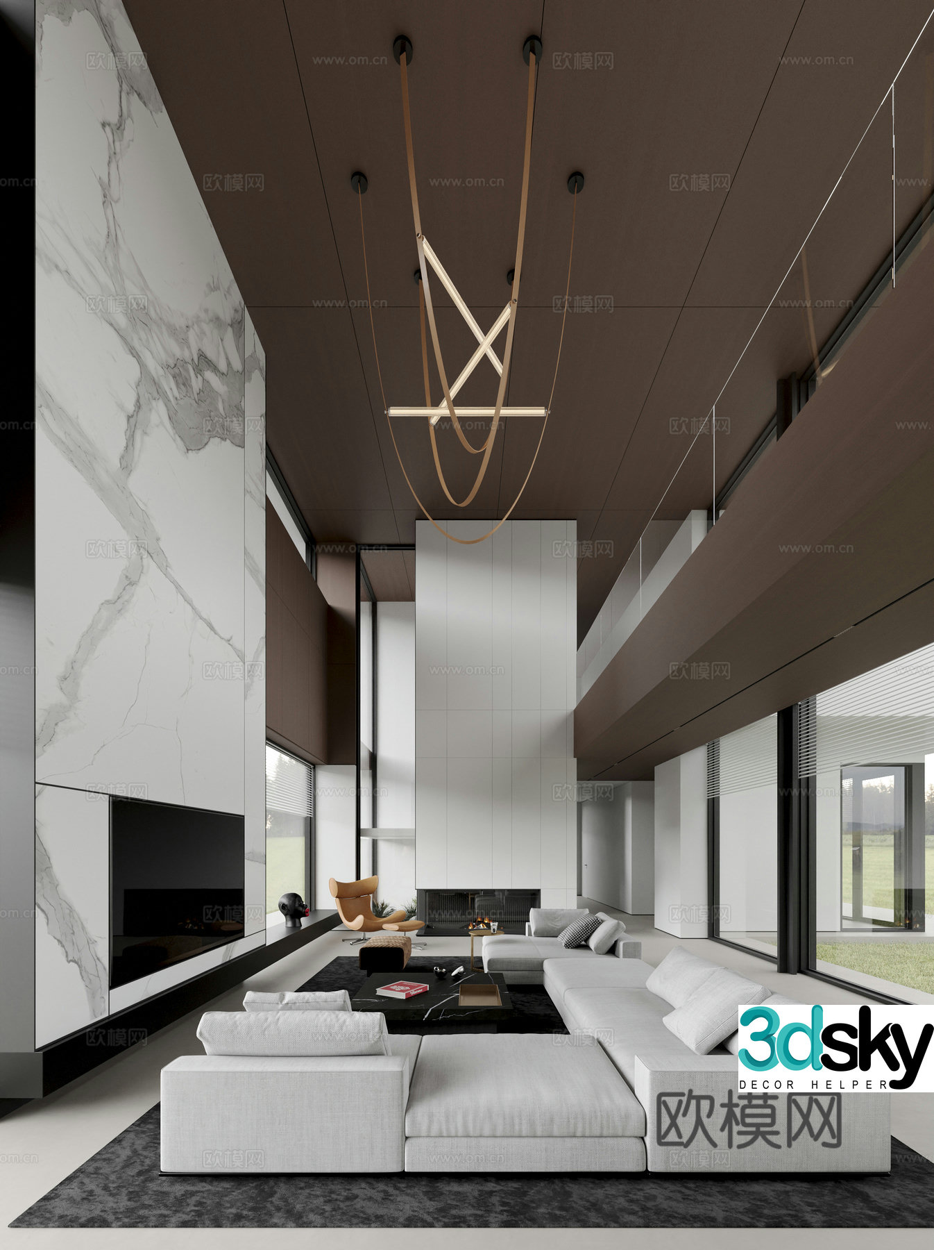 Modern villa living room 3d model