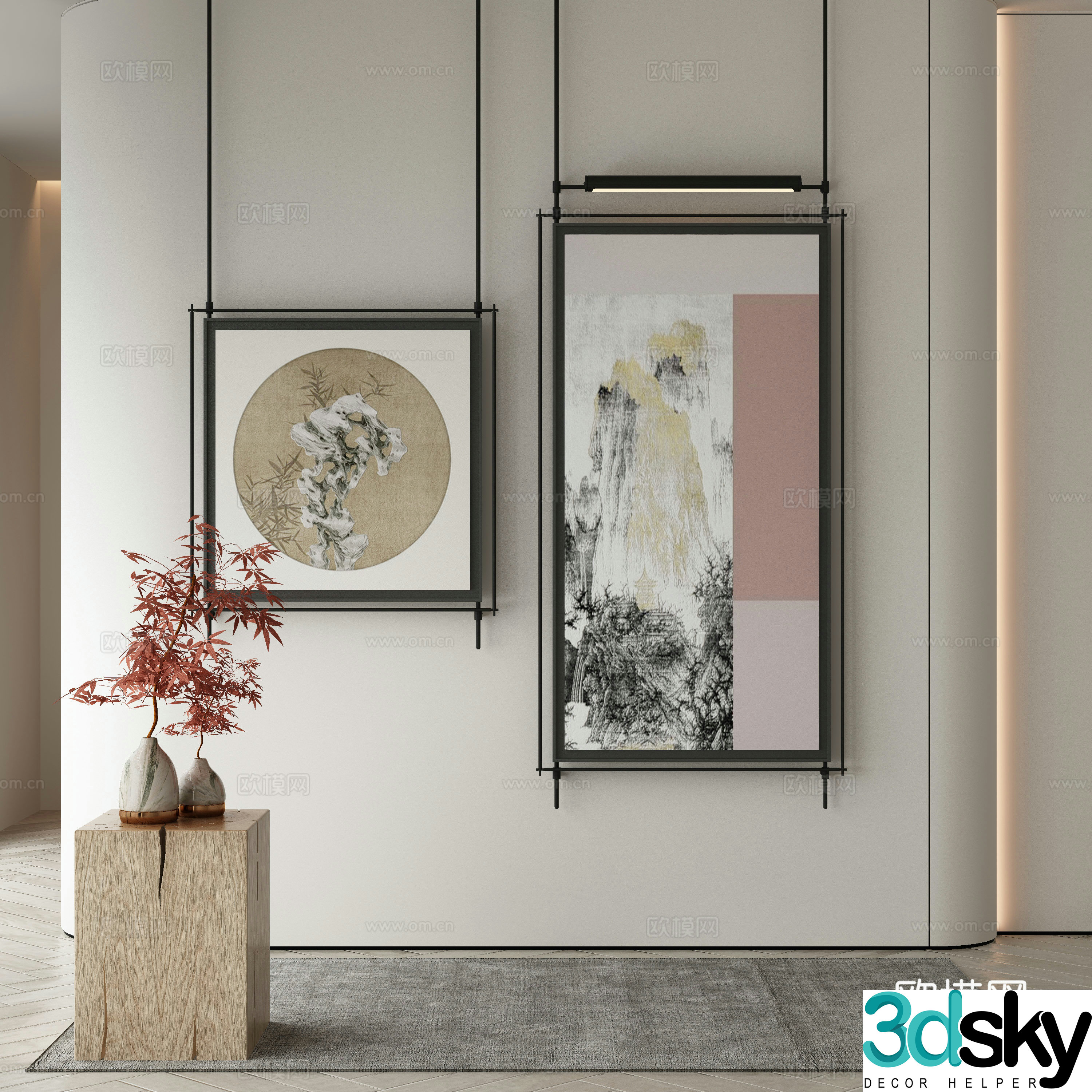 Middle-aged style waives hanging paintings oil painting 3d model
