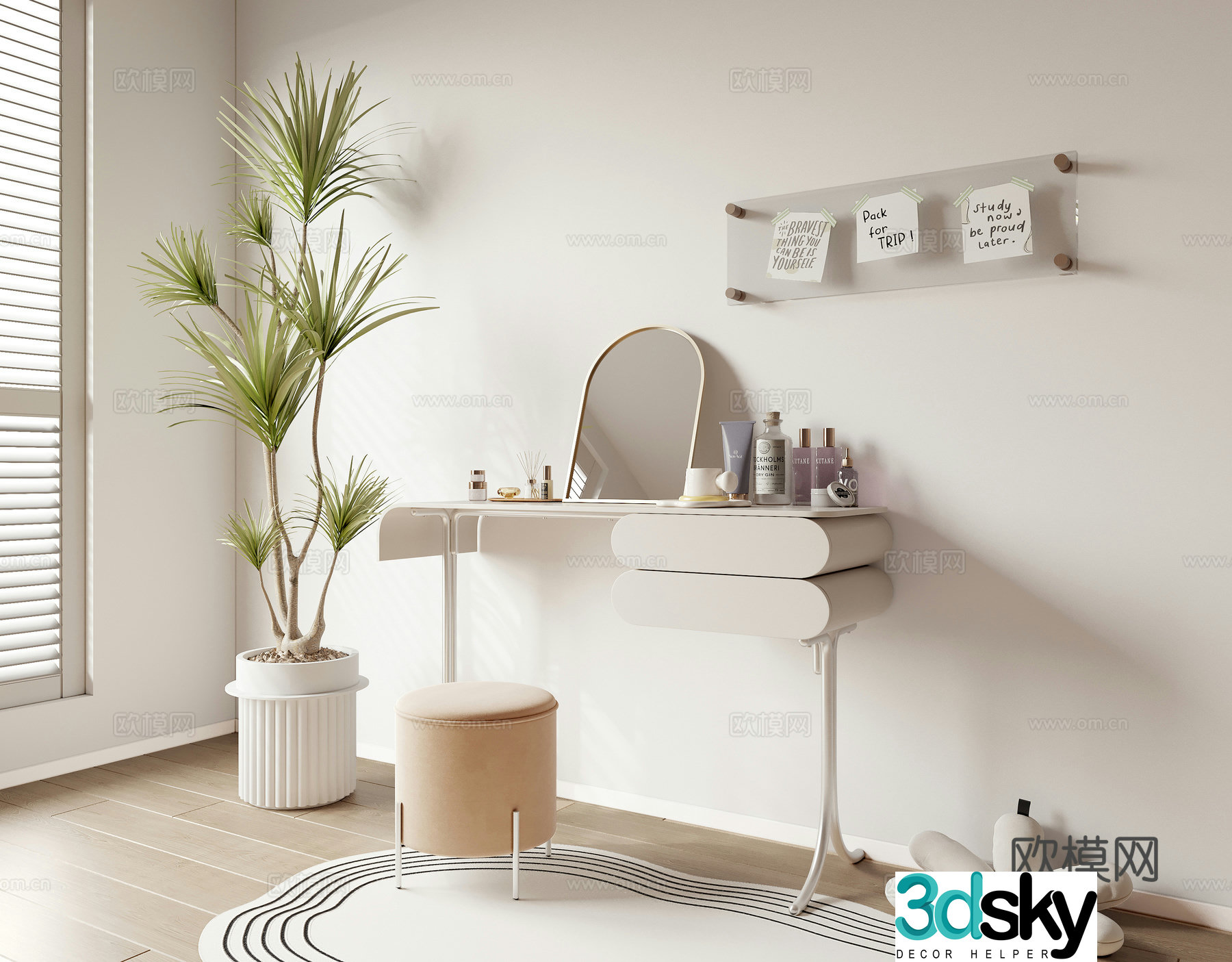 Dressing table makeup table wall decoration cosmetic potted 3D model