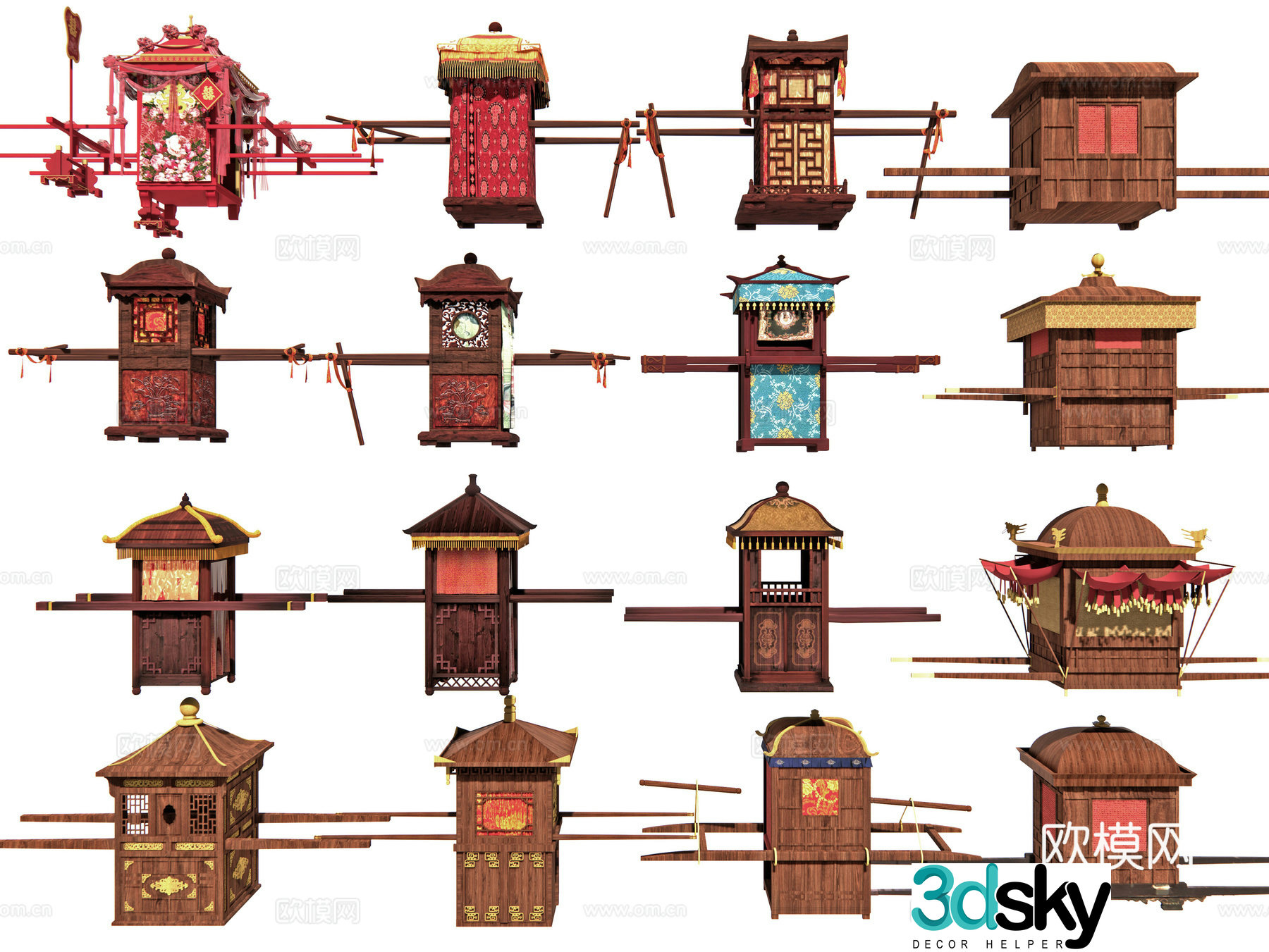 Chinese style sedan, ancient sedan chair, wedding sedan chair, carriage sedan chair 3d model